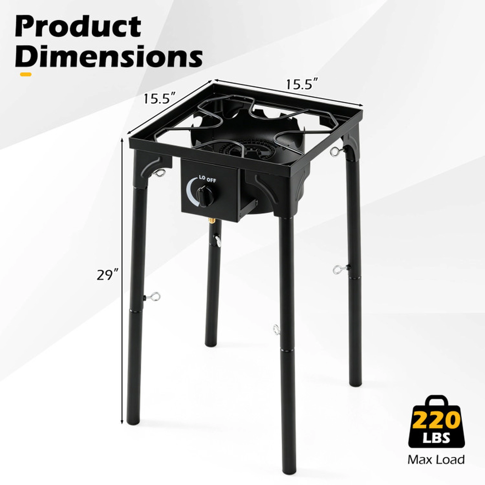 SUGIFT High-Output 80000-BTU 1-Burner Propane Stove 220-lb Capacity 29-in Tall with Adjustable Regulator and Hose Black