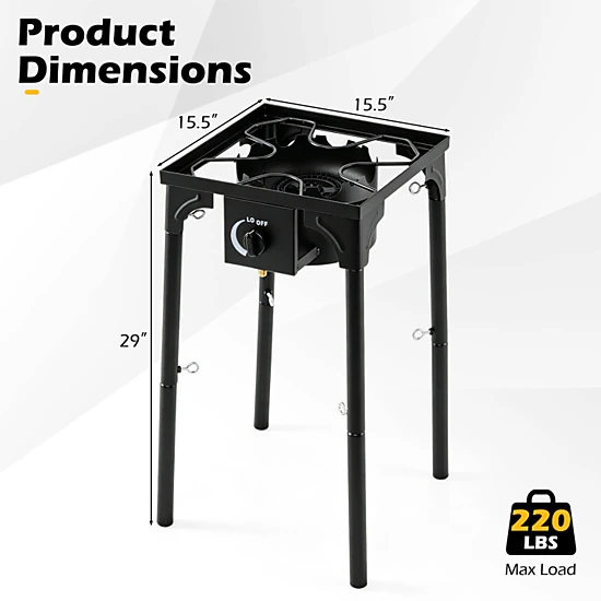 SUGIFT High-Output 80000-BTU 1-Burner Propane Stove 220-lb Capacity 29-in Tall with Adjustable Regulator and Hose Black