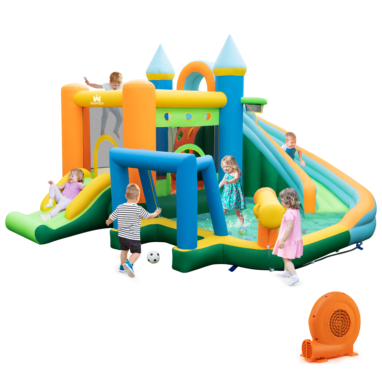SUGIFT Kids Multicolor Water Slide Bounce House with Soccer Goal and Climbing Wall 183-in W 100-lb Per Child