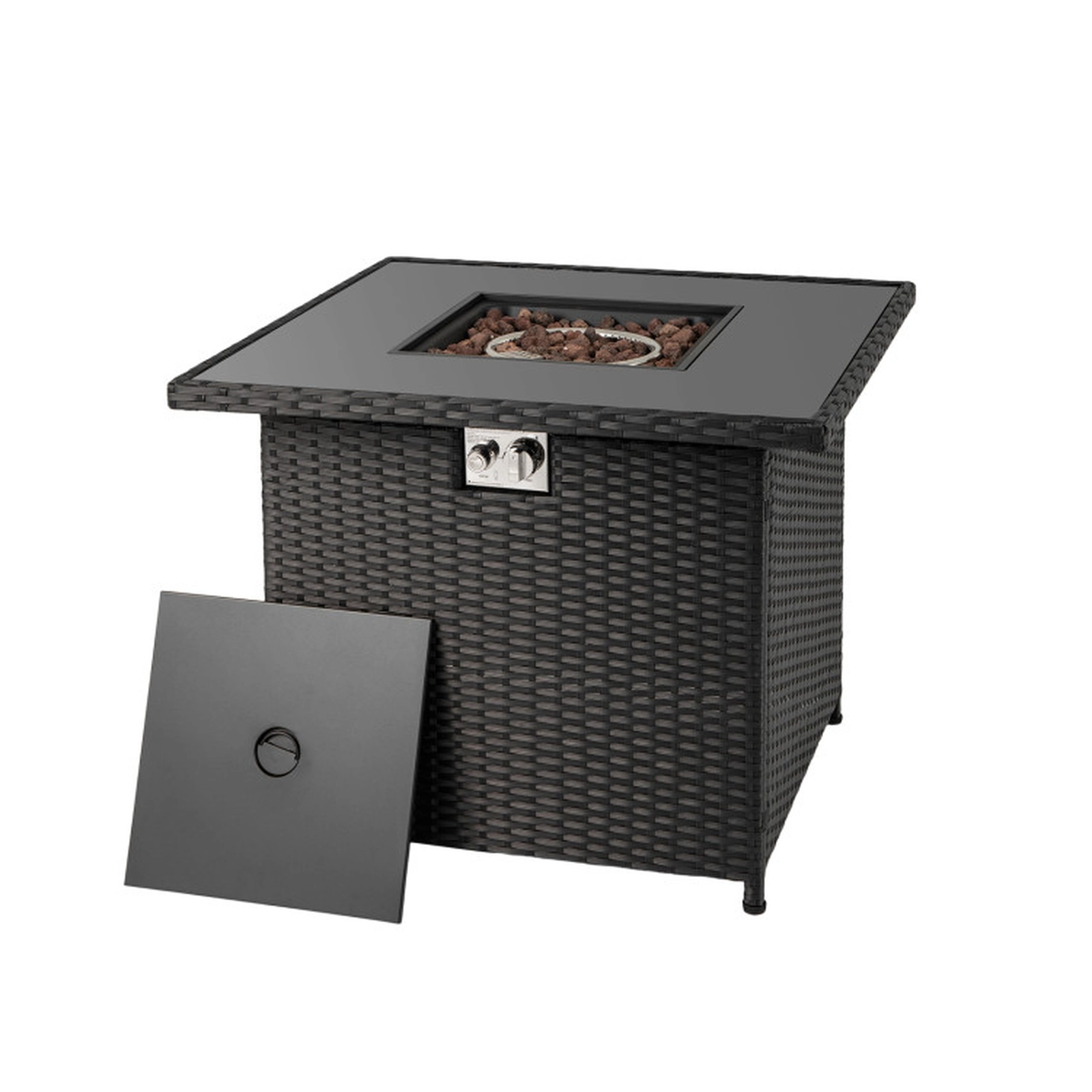 SUGIFT 32.5-Inch 50,000 BTU Propane Fire Pit Table, Tempered Glass, PE Rattan, Tank Door