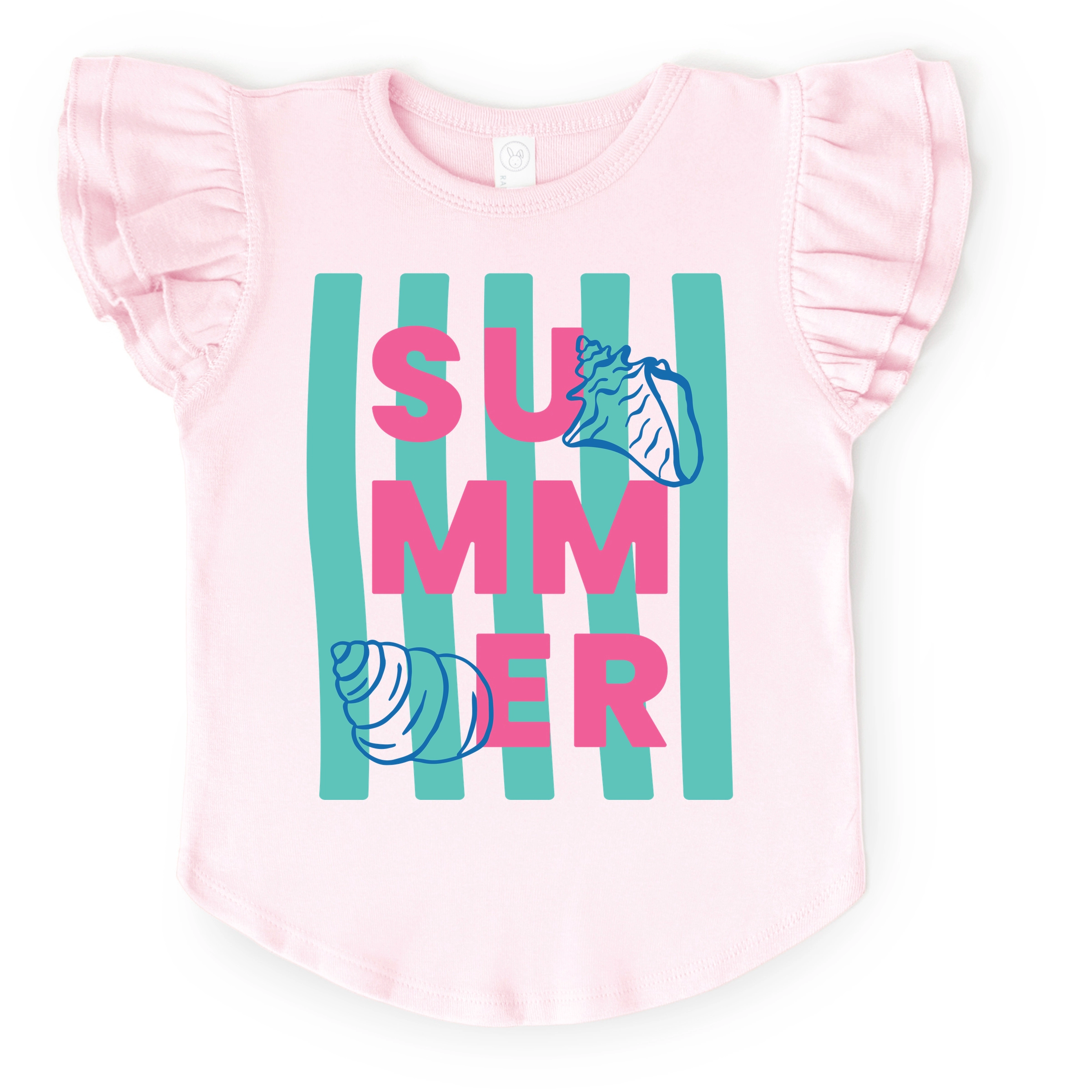 The Juniper Shop - Summer Stripes Seashells Flutter Sleeve Graphic T-Shirt