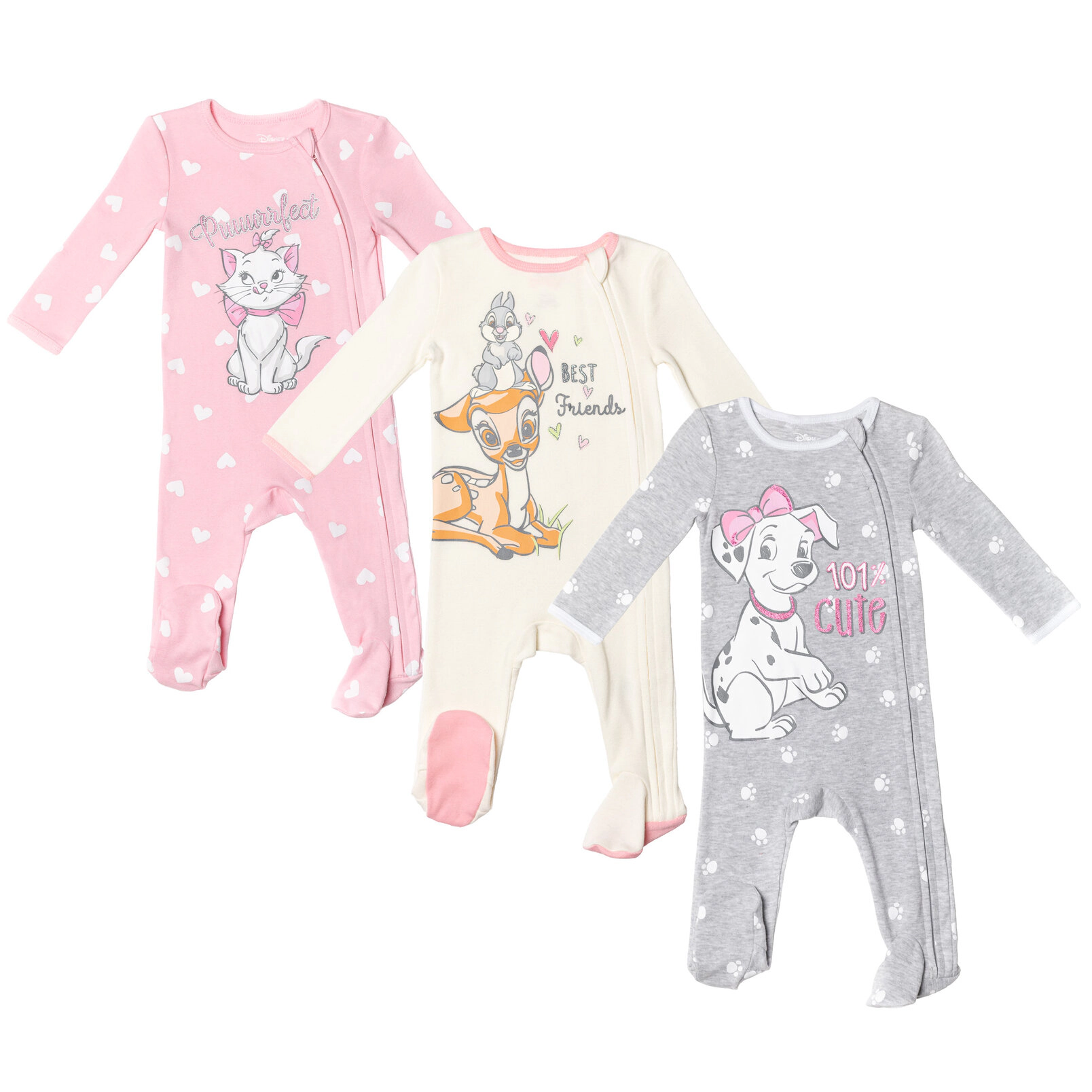 Disney Classics Baby Girls' 3-Pack Footed Sleep N' Play Coveralls