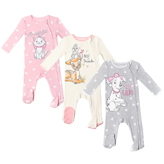 Disney Classics Baby Girls' 3-Pack Footed Sleep N' Play Coveralls