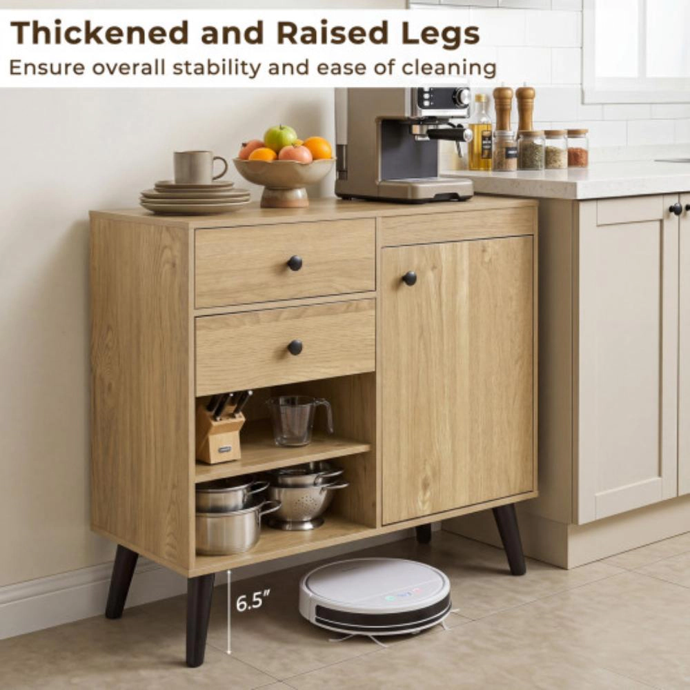 Hivvago Set Of 2 Buffet Cabinet With Drawers And Open Compartments For Kitchen