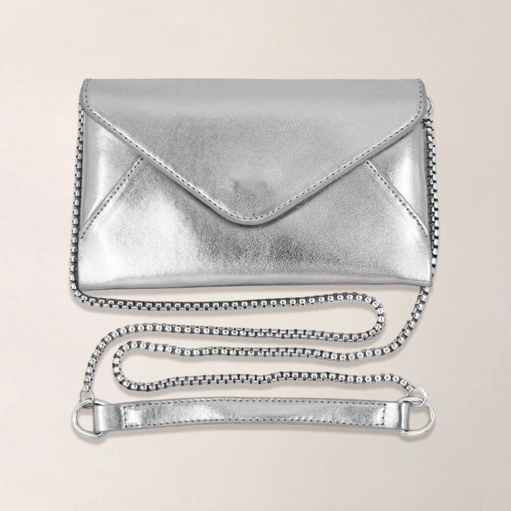 Fashnzfab Faux Leather Metallic Envelope Clutch Crossbody Bag