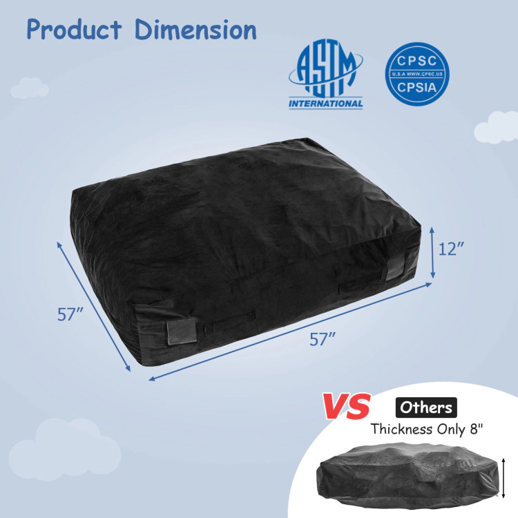 SUGIFT Foam-Filled Crash Pad Sensory Mat Climber 48-in Long with Washable Velvet Cover and Mesh Vents Blue/Black