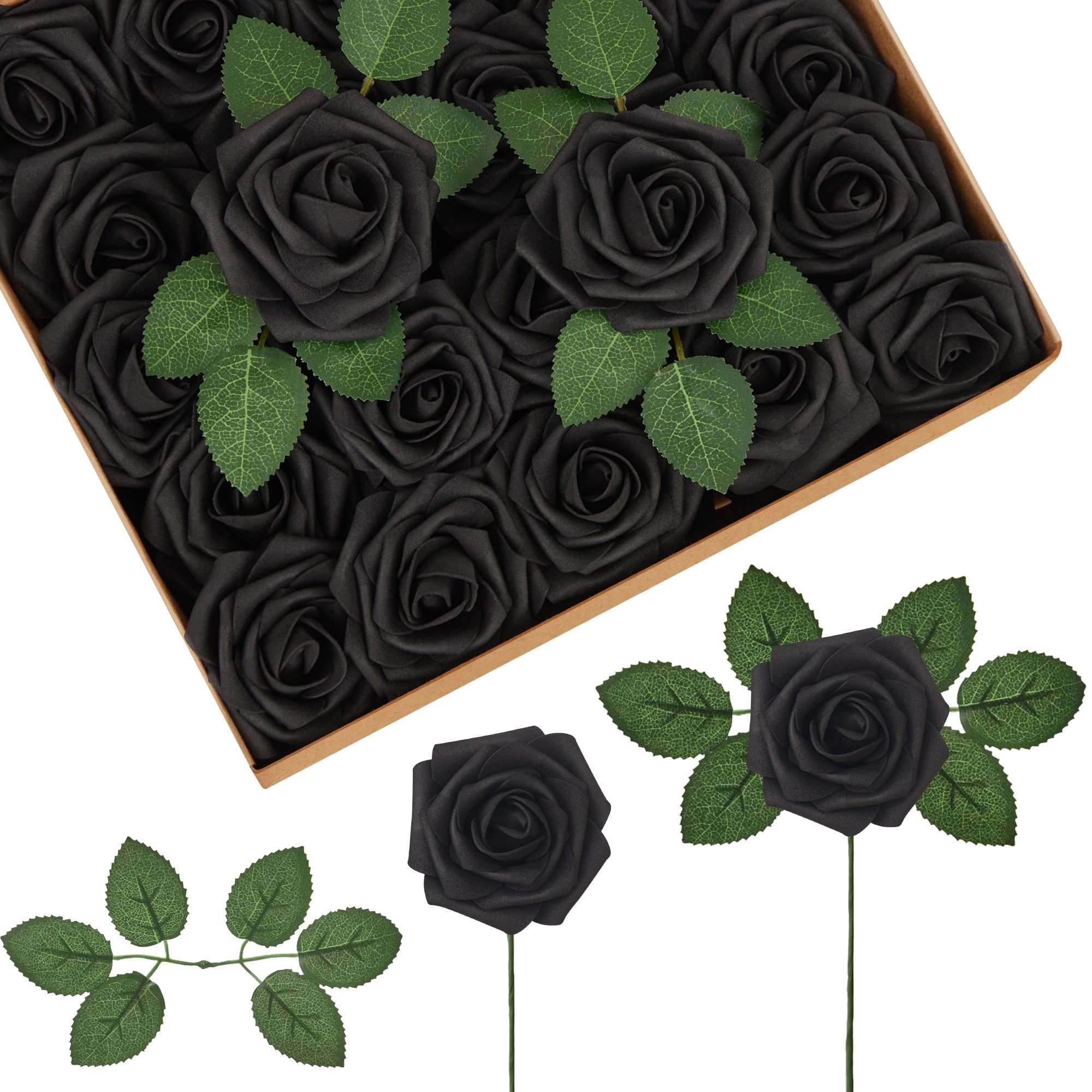 PUPWE Roses 50 Black Flowers Artificial Faux Foam Floral