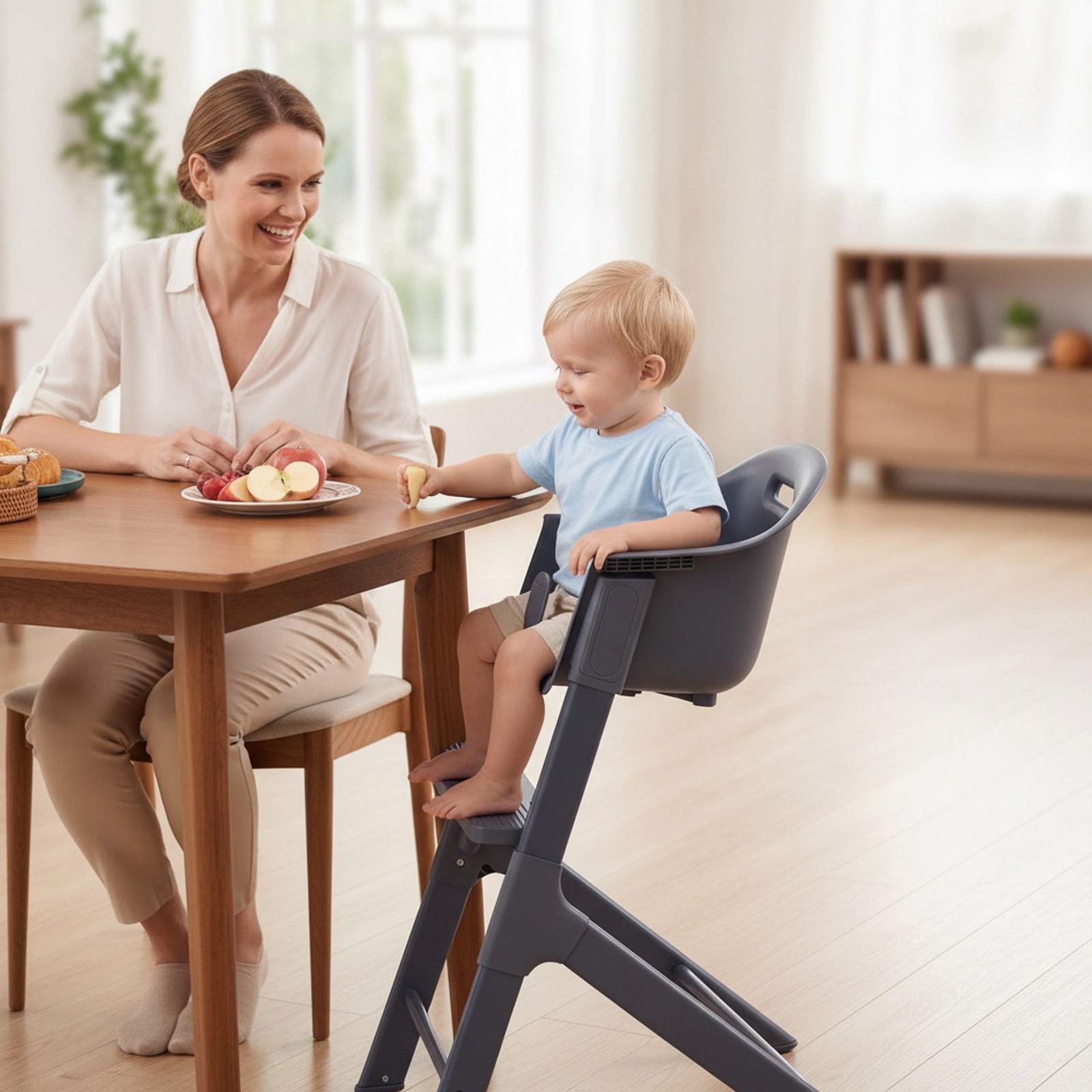 3-in-1 Washable Portable Baby High Chair Carry Handle 2-Level Tray Built-In Footrest Indoor and Outdoor Use Grey