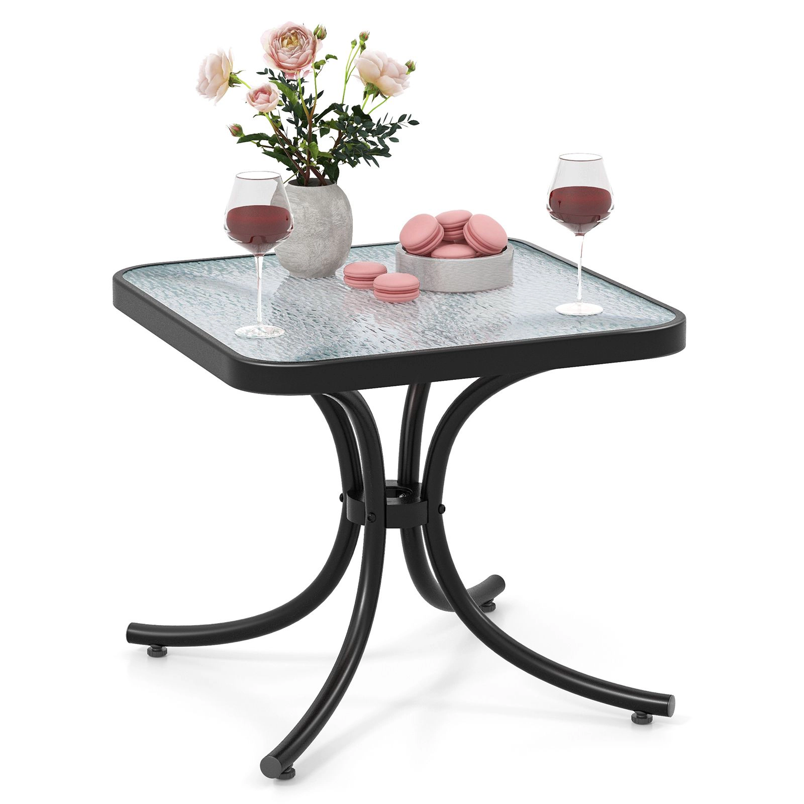 SlickBlue 20 Inch Square Side Table with Tempered Glass Top, Black