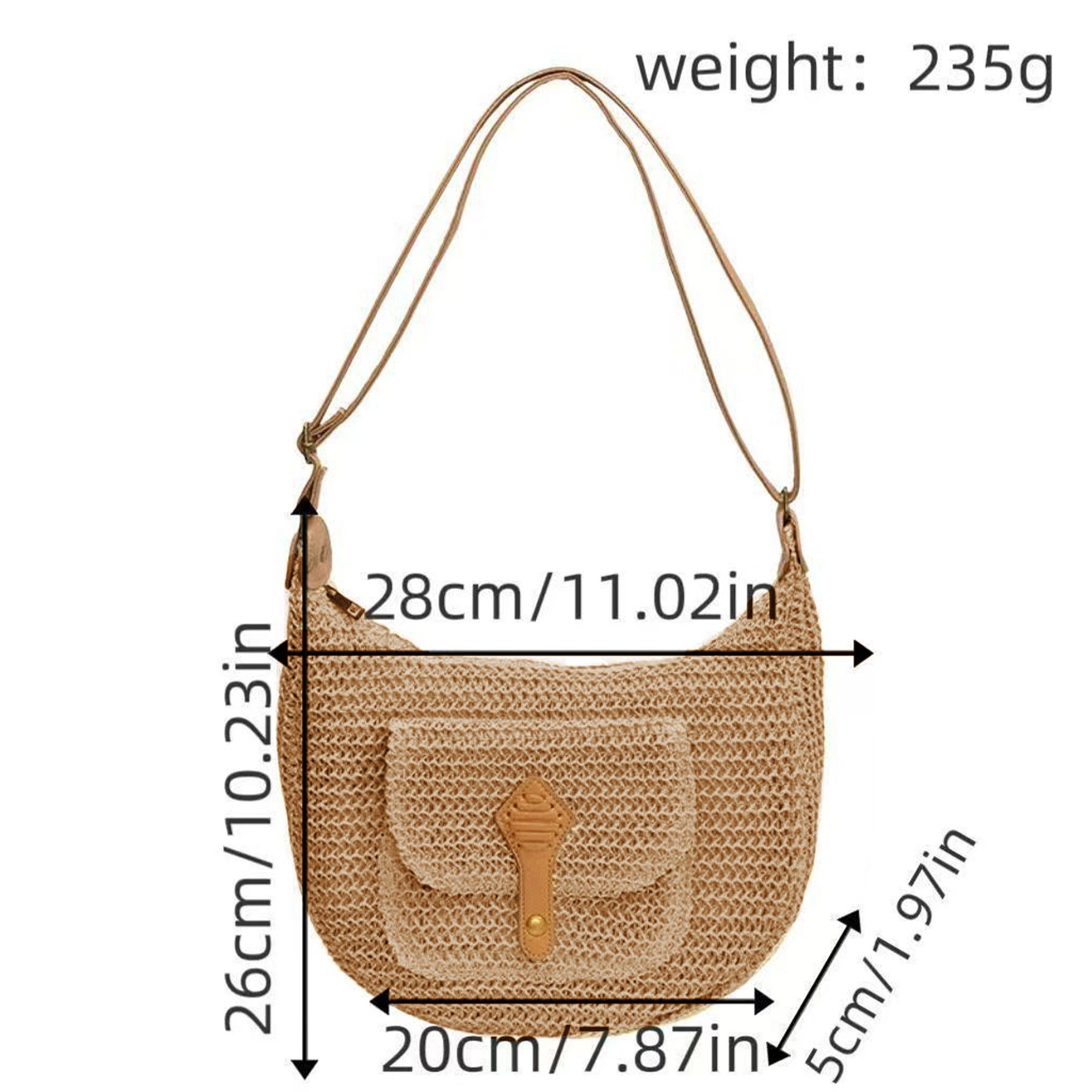 Alilang Women's Woven Crochet Hobo Bag with Flap Pocket Leather Strap Slouchy Shoulder Handbag Lightweight Knit Tote