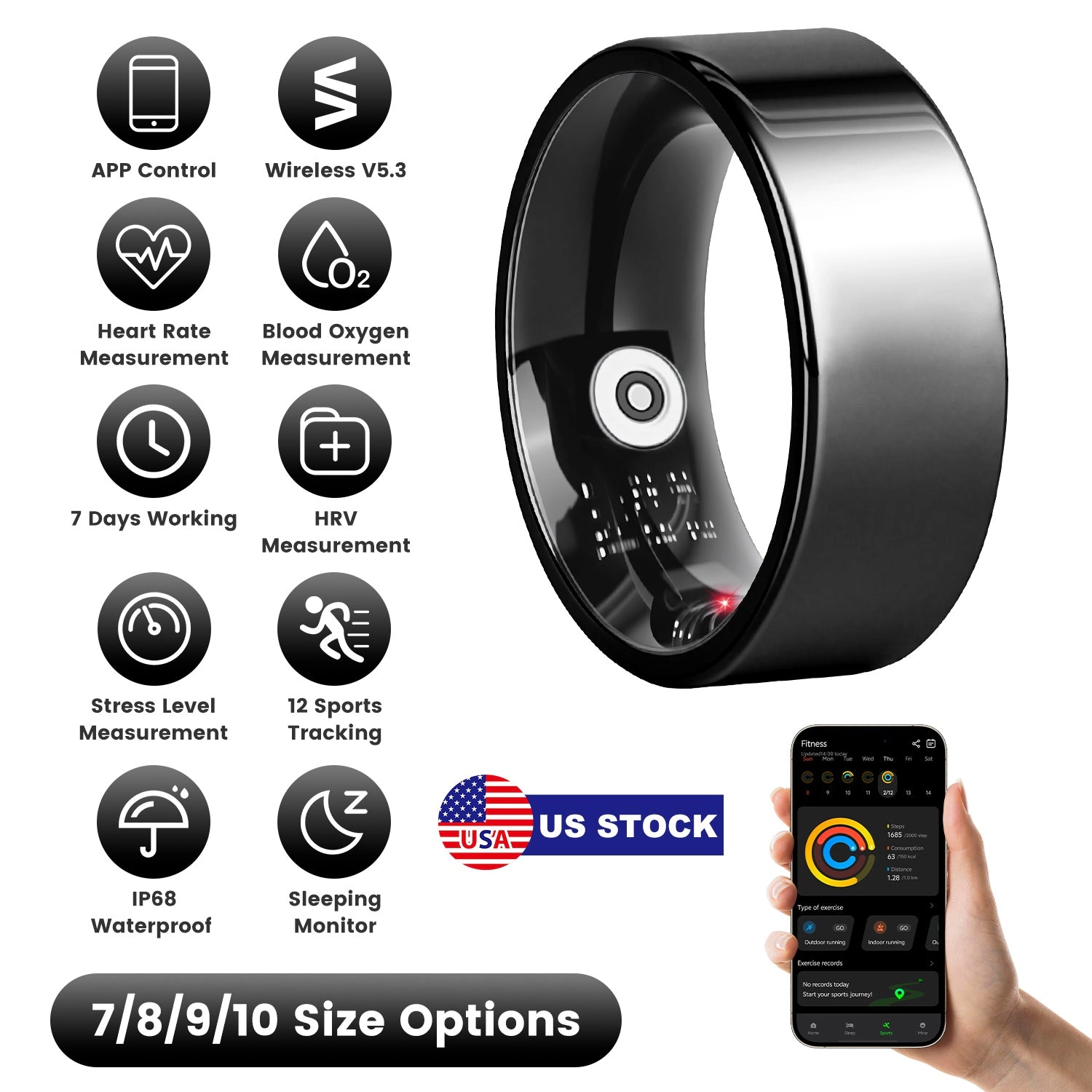 IMounTEK Unisex Titanium Steel Smart Ring Health Tracker