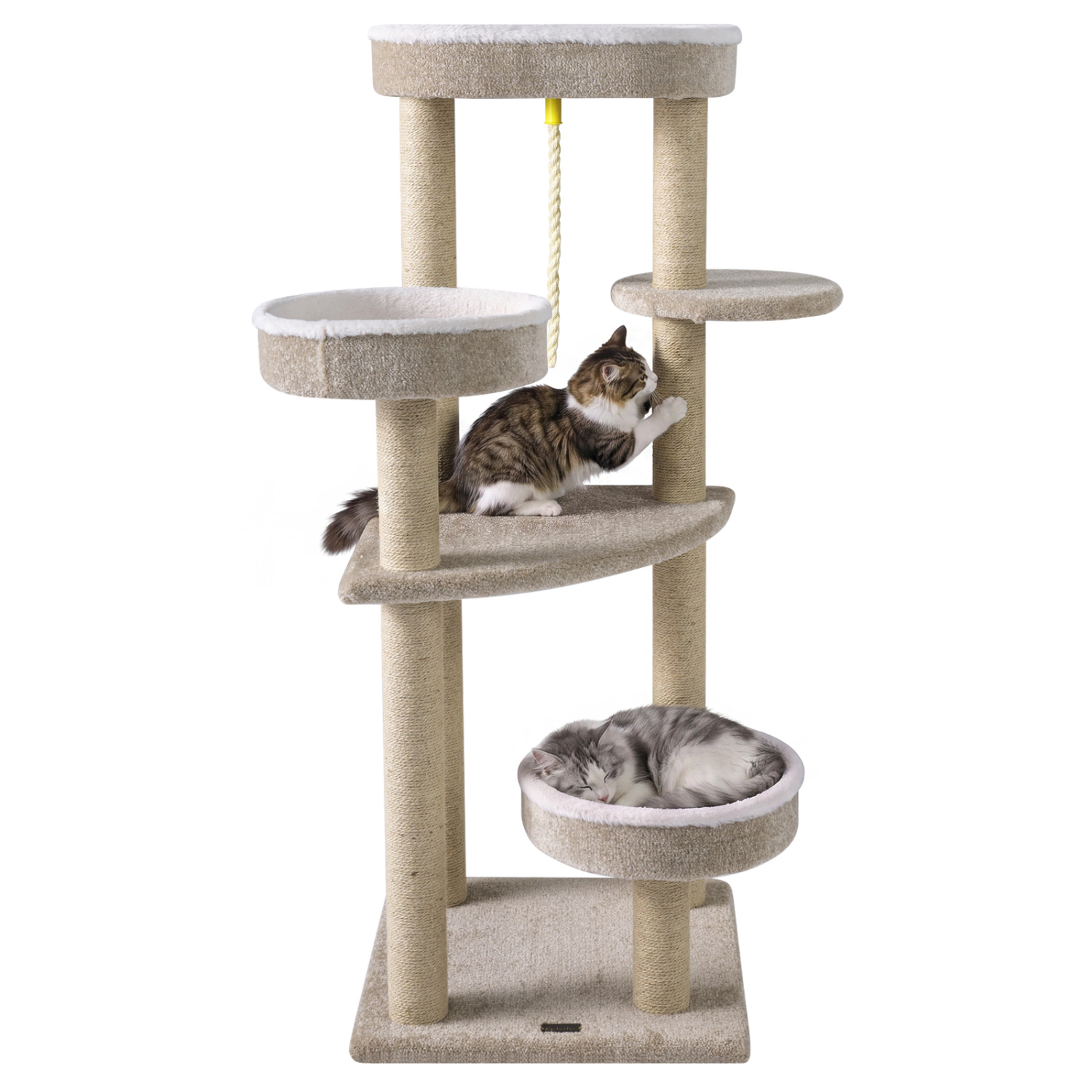 SUGIFT 51-in Carpeted Cat Tree with 19.5-in Oversized Top Perch 2 Round Perches and Jute Rope Posts