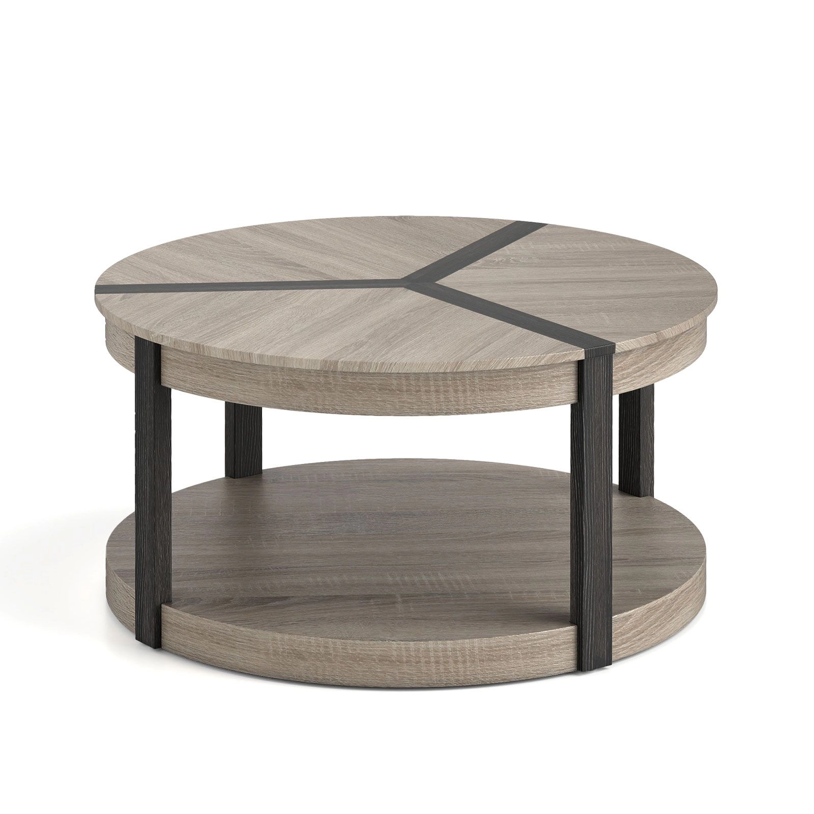 SlickBlue Round Coffee Table with 2 Tier Storage Shelf