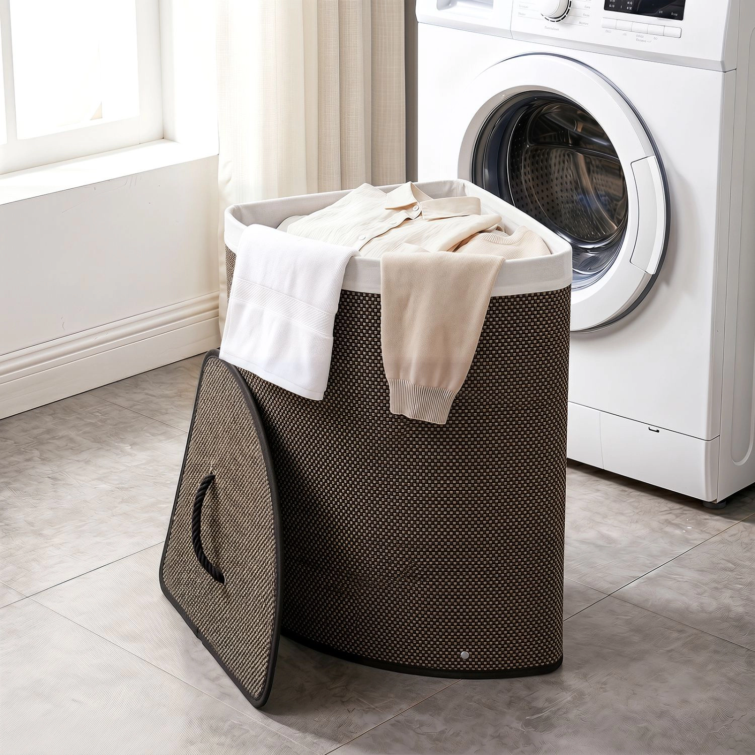SlickBlue 15-Gallon Folding Wicker Laundry Basket with Removable Liner
