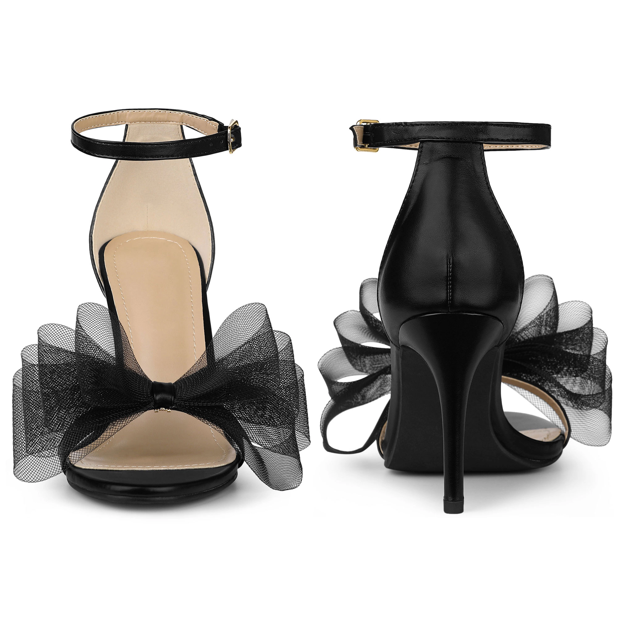 BLISSFUL STEP Women's Open Toe Stiletto High Heels Ankle Strap Bow Tie Sandals
