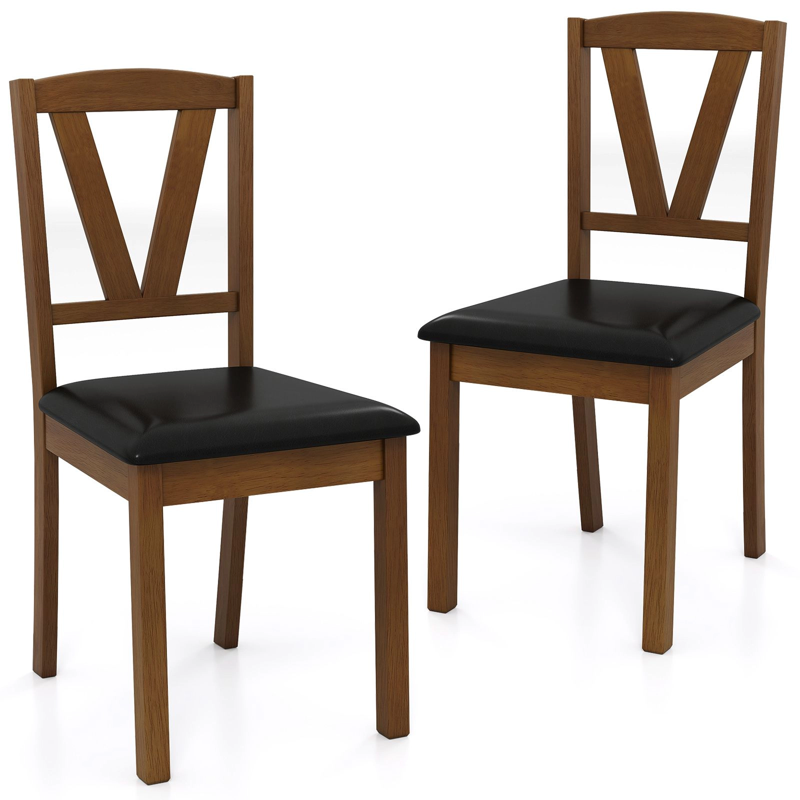 SlickBlue Rubber Wood Dining Chairs with Leather Seat Set of 2