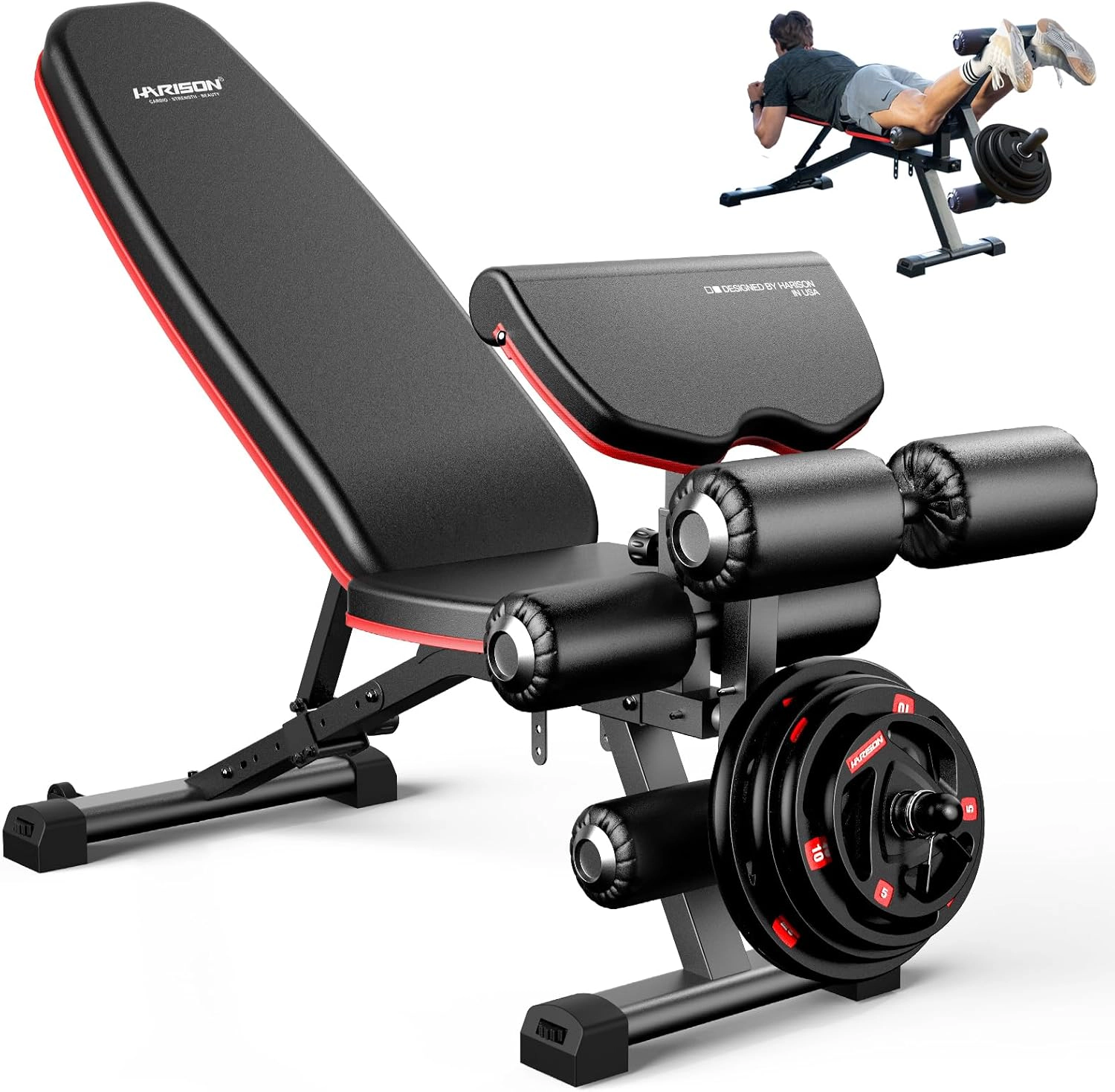 HARISON Adjustable Weight Bench for Home Gym, 1000 LB Capacity with Leg Extension & Preacher Pad