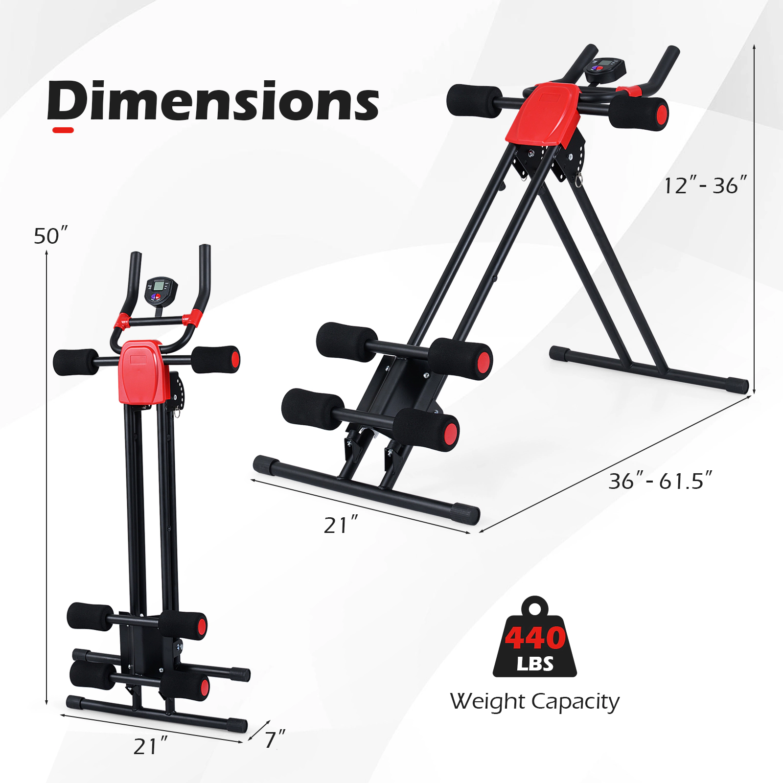 SUGIFT Black Folding Ab Workout Machine with 6-Level Incline and EVA Foam Pad 21-in D 36-in H 440-lb User Capacity