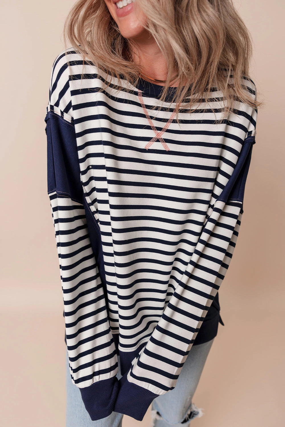 Threaded Pear Women's Sage Exposed Seam Loose Fit Sweatshirt