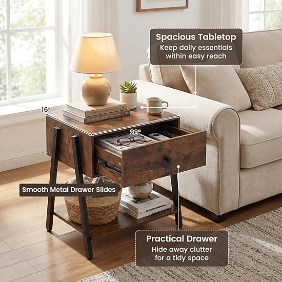 Hivvago Industrial Bedside Table with Drawer