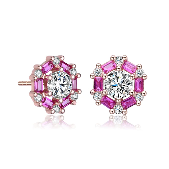 Megan Walford Women's Round and Colored Baguette CZ Stud Earrings ...