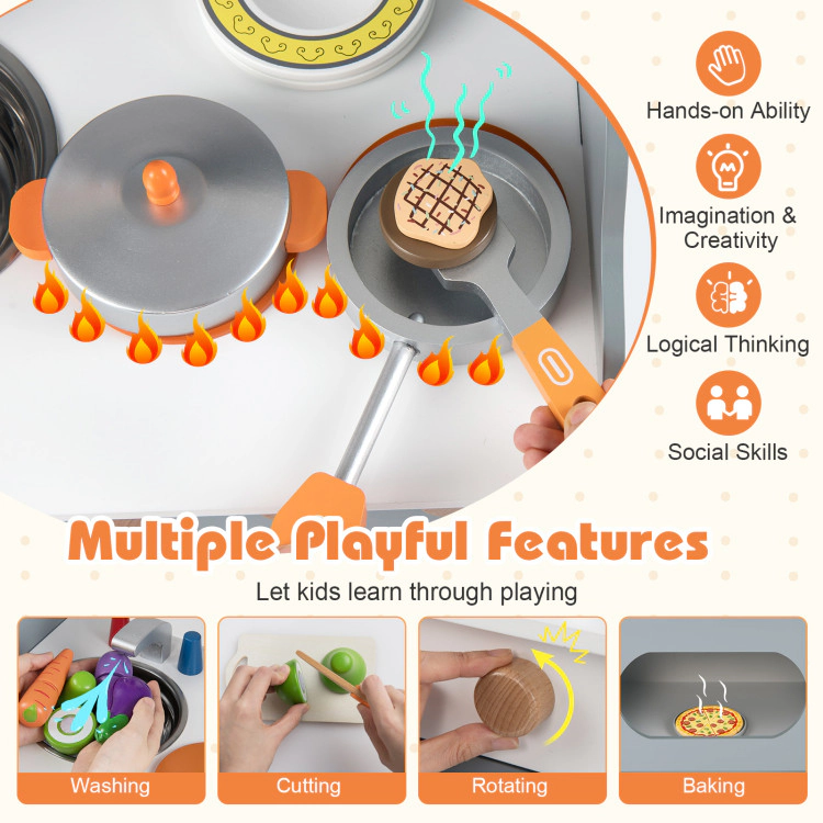 Hivvago Wooden Play Kitchen for Kids Pretend Toy Set with Clock Gift Boys and Girls 3 +
