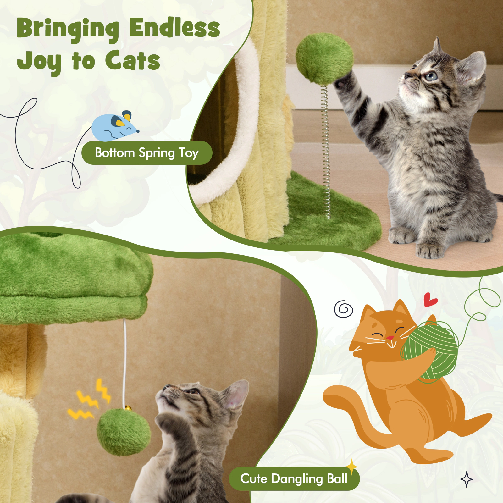 SlickBlue Plush Cat Activity Tree with Condo and Hanging Toys