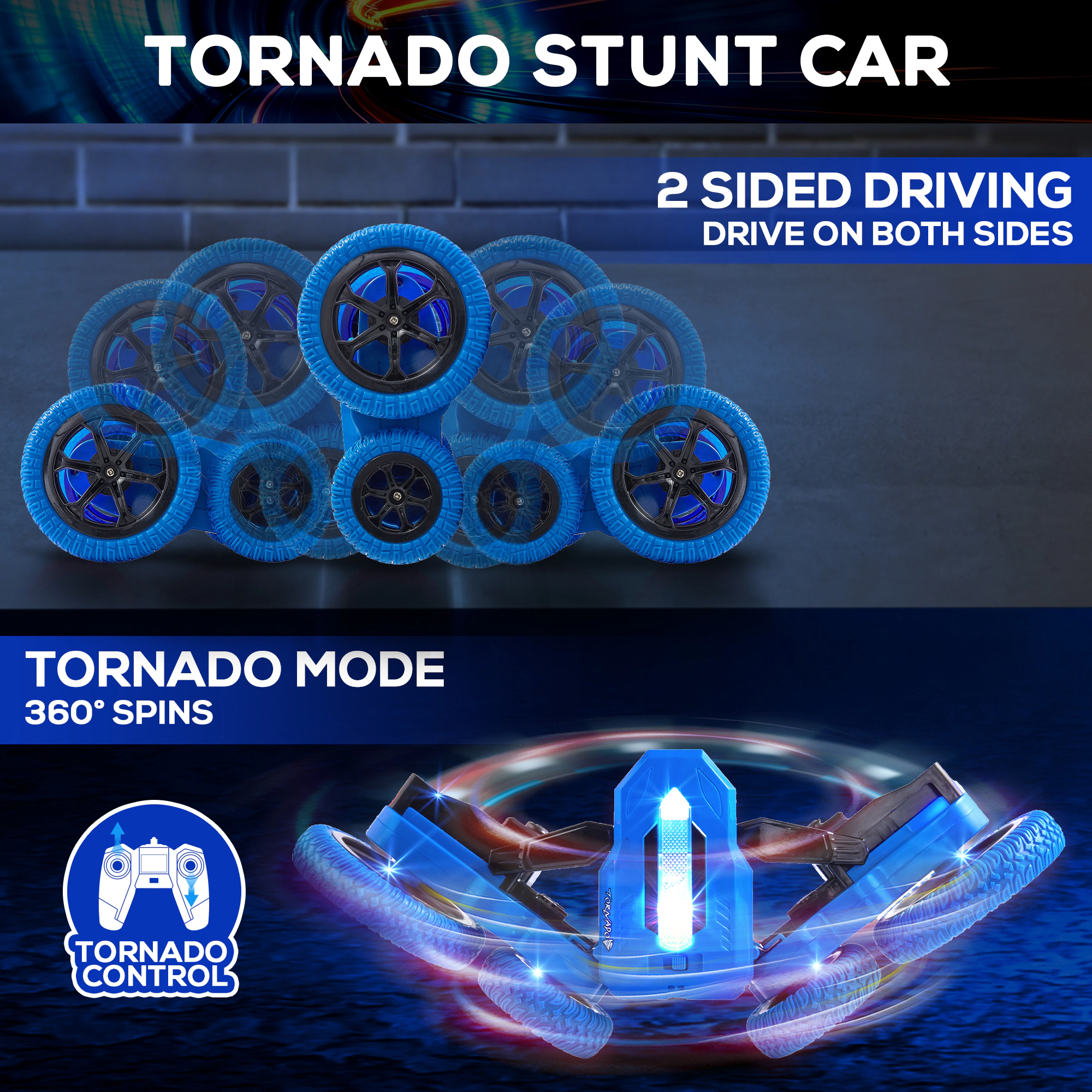 USA Toyz Blue Tornado Extreme RC Car off Road Rechargeable Toys Bright LEDs for Boys & Girls