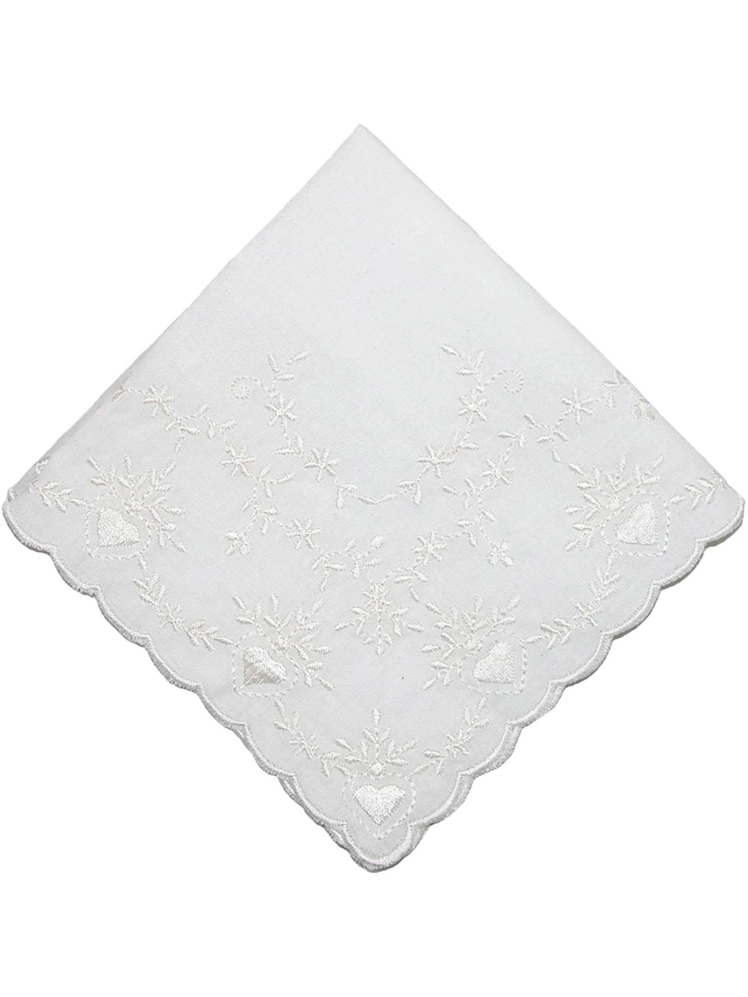 CTM Women's Soft Cotton Bridal Heart Embroidered Handkerchief