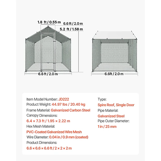 HONGGE Large Metal Chicken Coop Walk-in Chicken Run House with Waterproof Cover & Sturdy Frame Spire Roof Poultry Cage