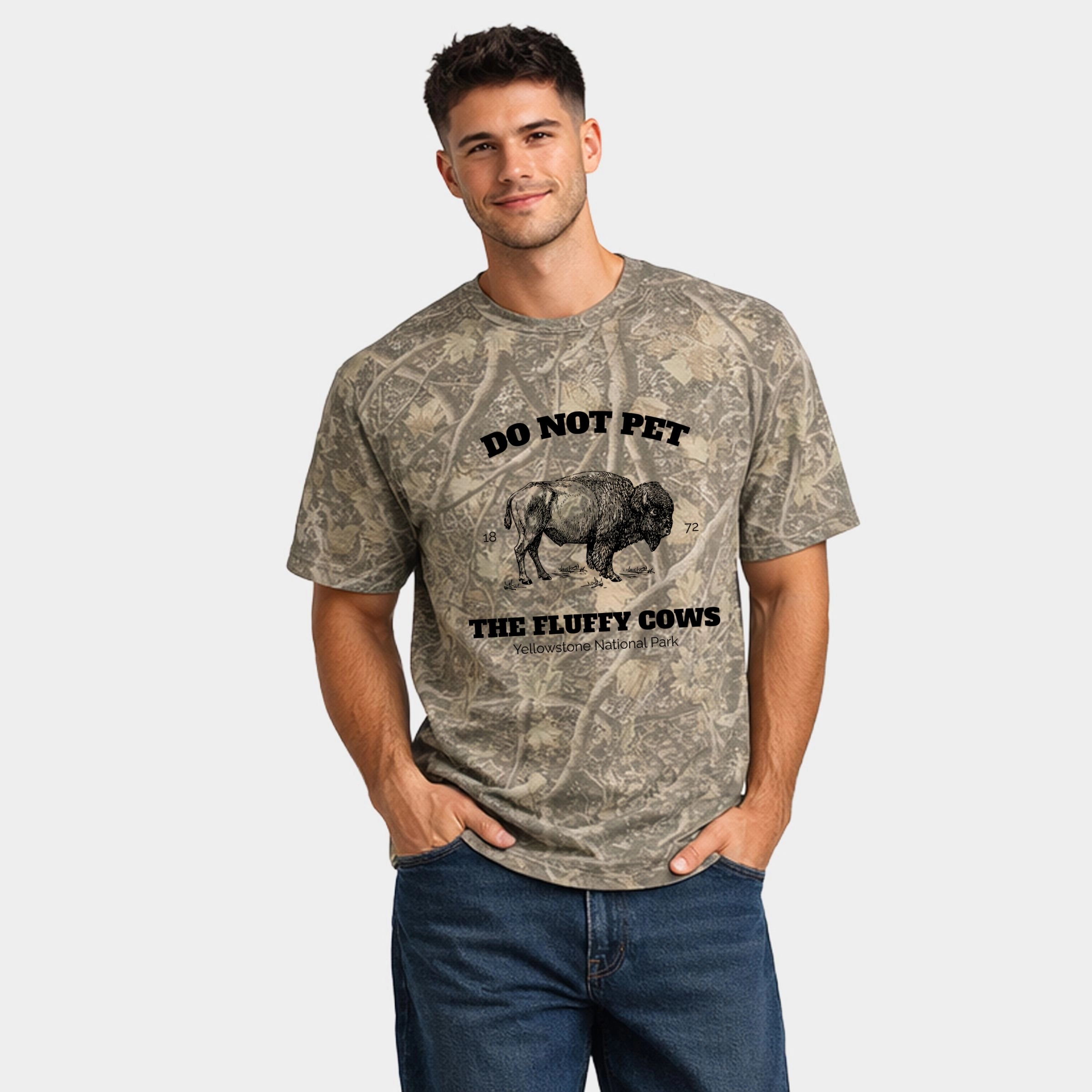 Simply Sage Market - Men's Heavyweight Camo Tee Yellowstone Fluffy Cows