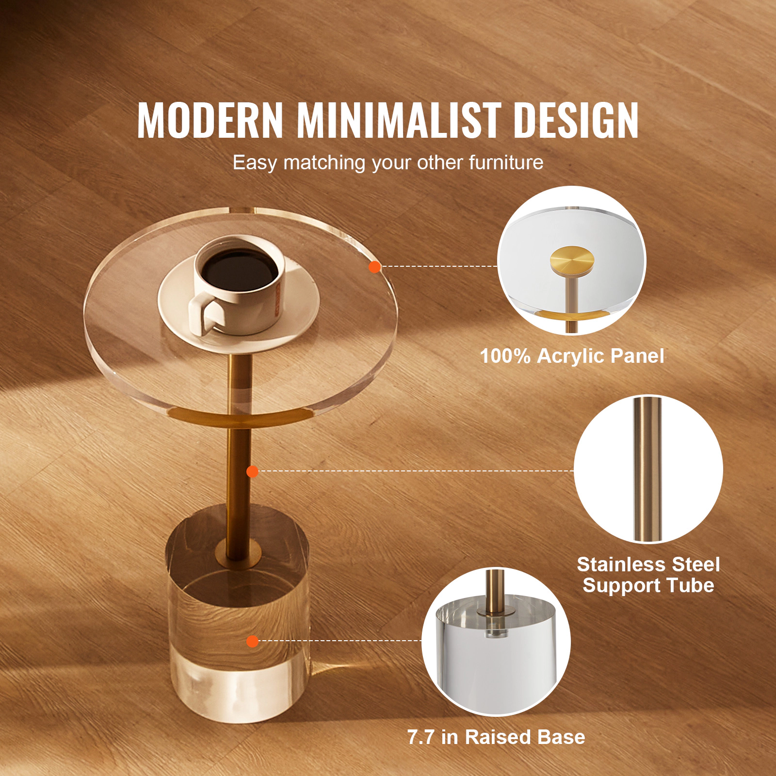 HONGGE Acrylic Table Acrylic End Table Clear Acrylic Side Table for Drink Food Snack used in Living Room Bedroom and