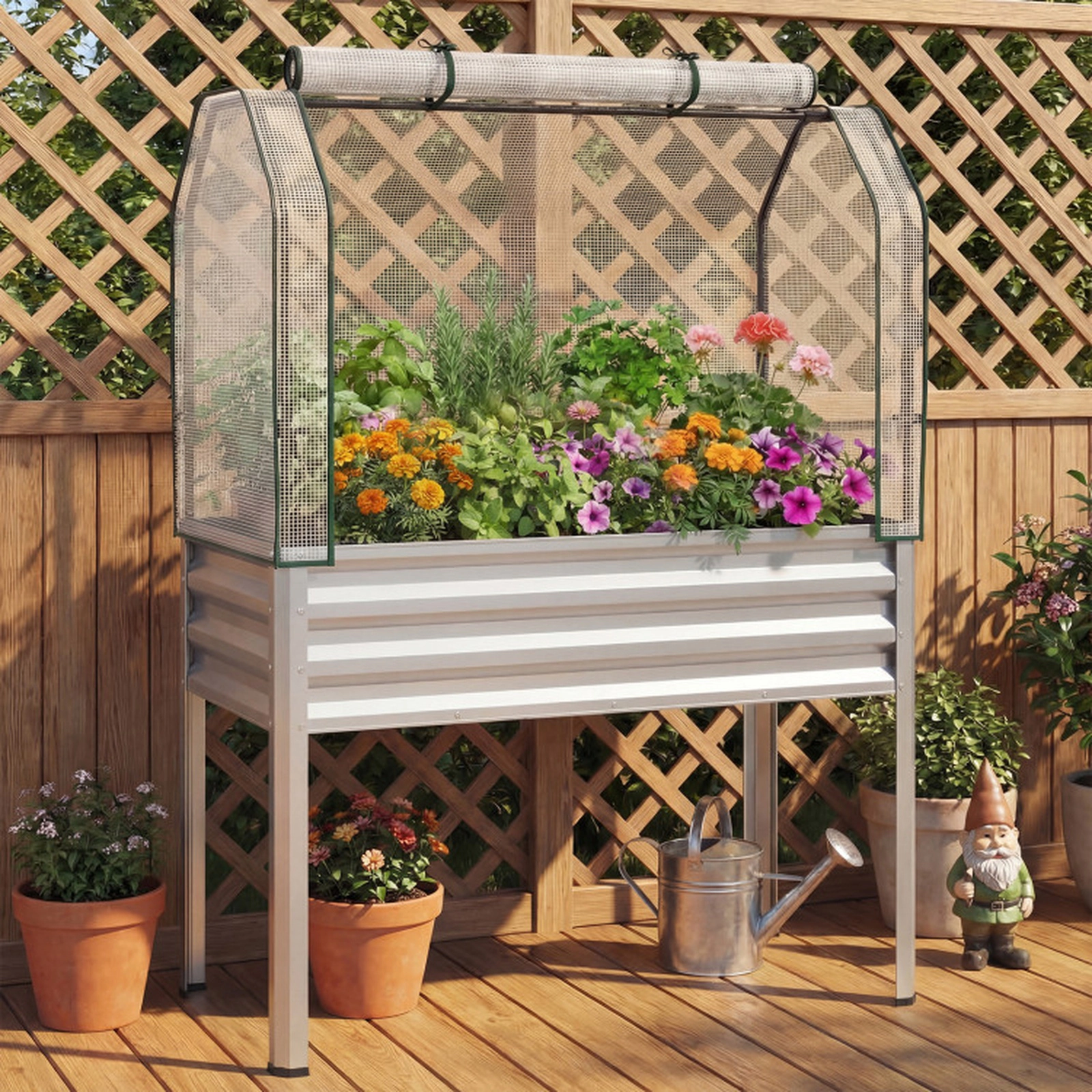SUGIFT Galvanized Raised Garden Bed with Legs and Greenhouse Cover 175-lb Capacity Silver