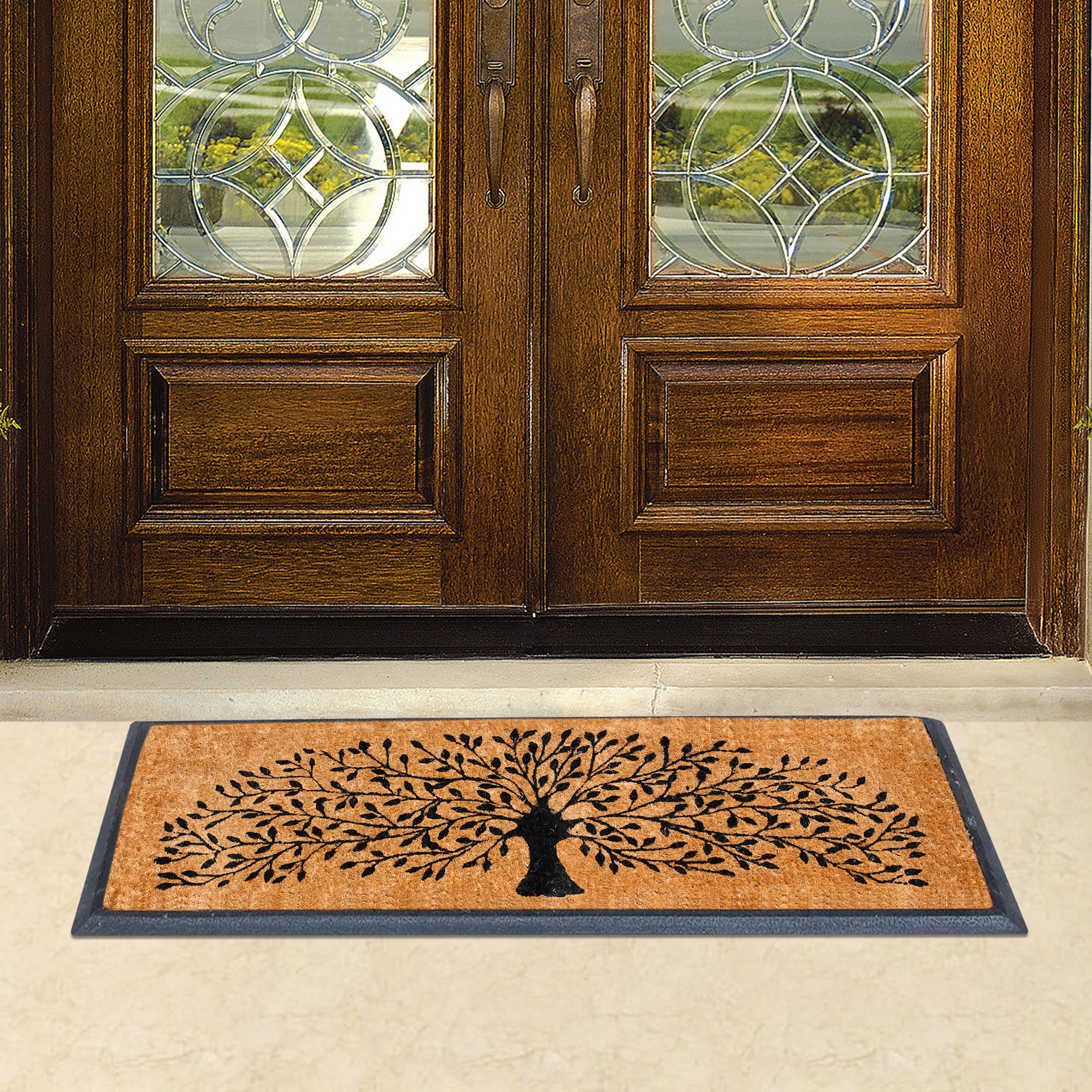 A1 Home Collections Coir and Rubber Door Mat 48x18 Inches Heavy Duty Durable Low-Profile Shredding Tree Black