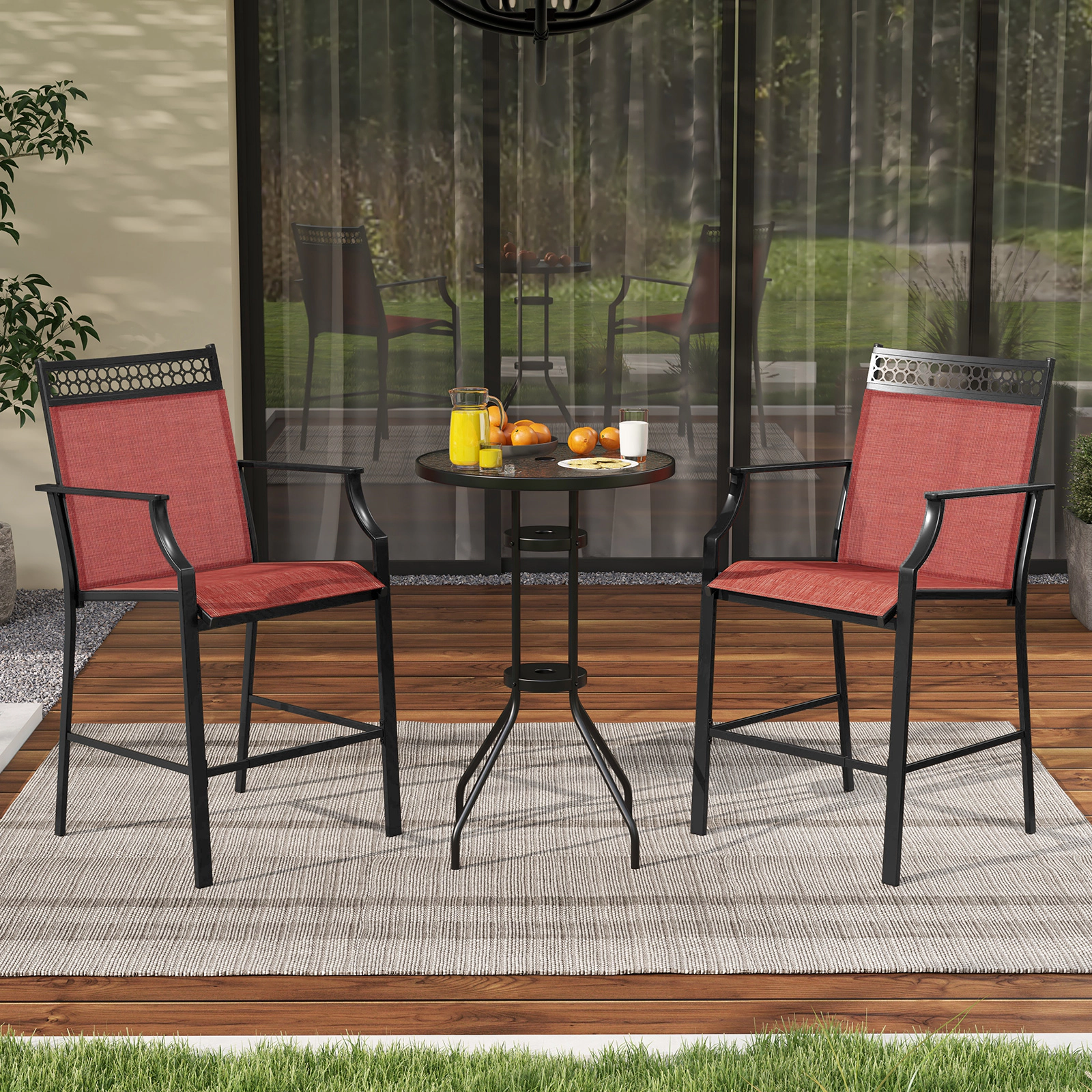 LJG Outdoor Counter Stools Set of 2 Heavy-Duty Barstools with Footrest and Armrests