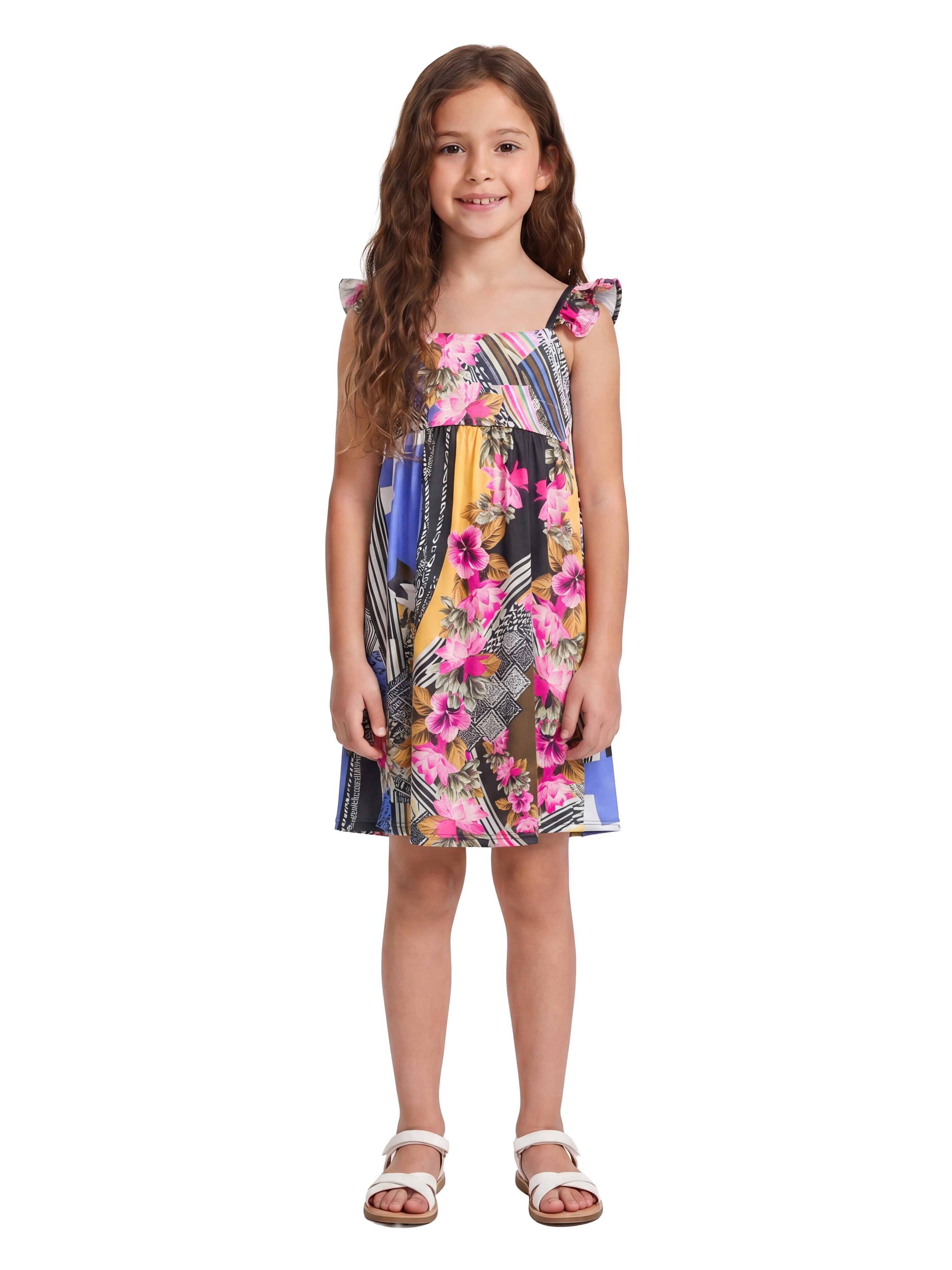 24sevenKid Essential Girls Pink Floral Print Empire Waist Sleeveless Dress