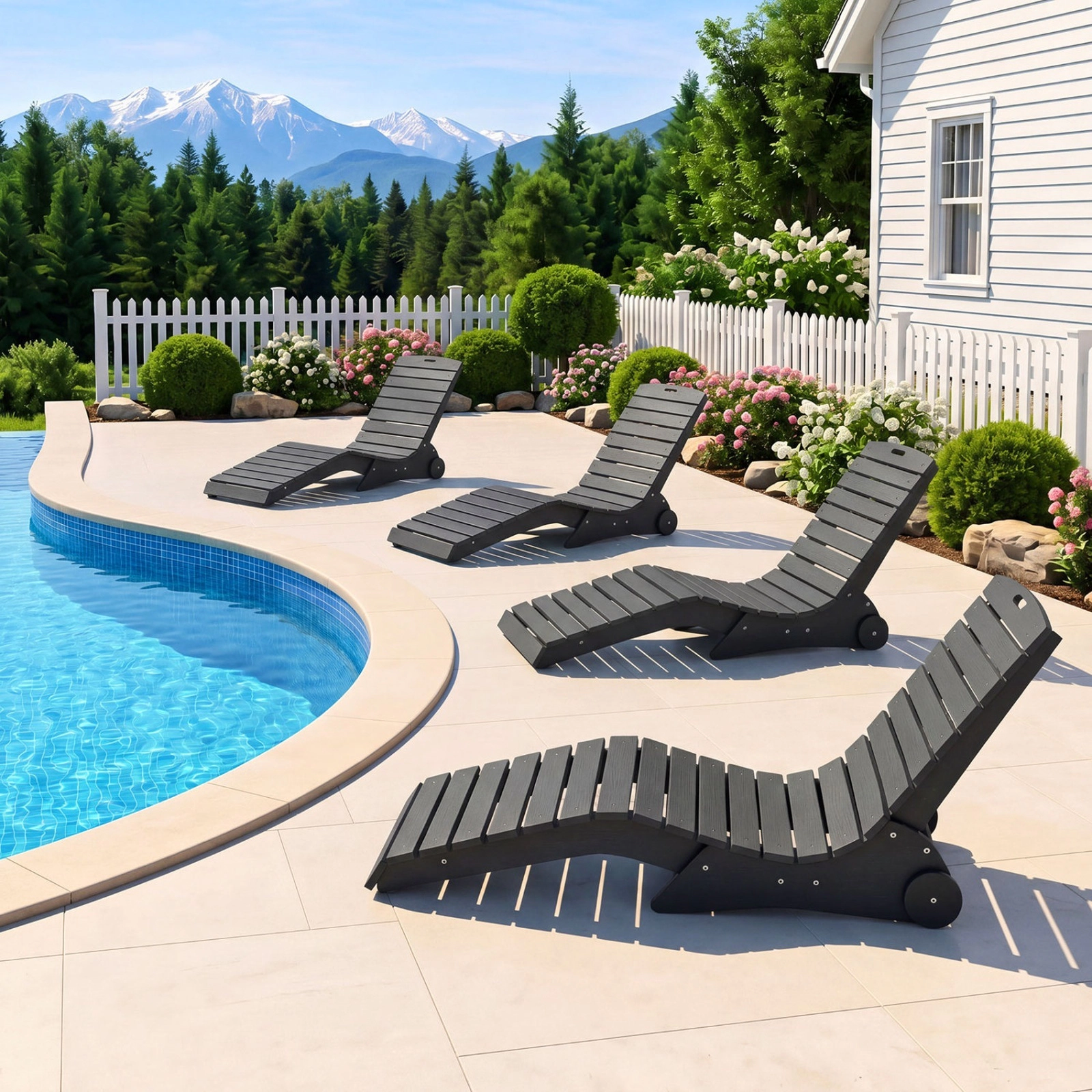 SUGIFT In-Pool Lounge Chair, Weighted HDPE Baja Shelf Tanning Ledge Chair with Wheels, Dark Gray