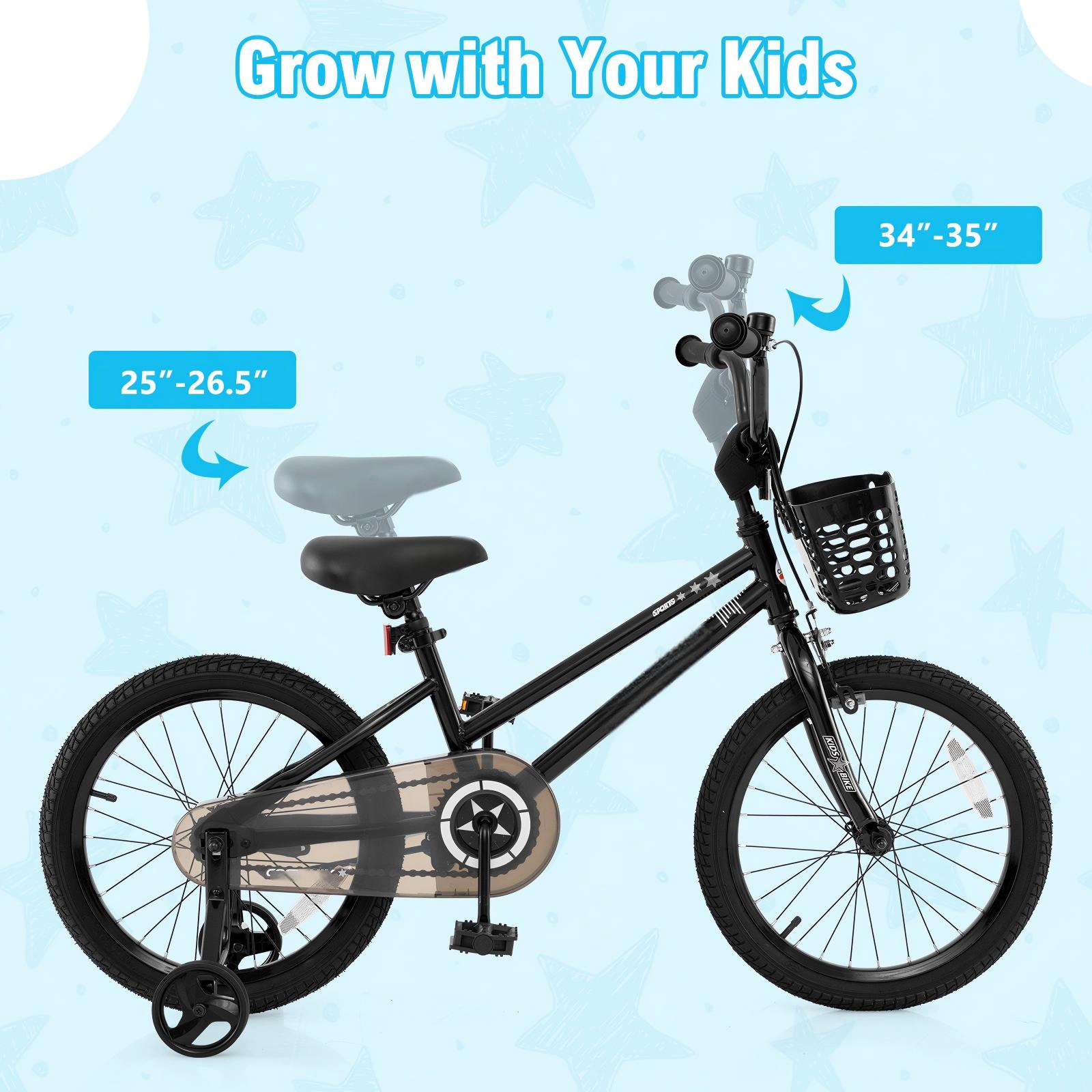 SUGIFT Dual-Brake 16-Inch Kids Bike with Basket and Training Wheels 145-lb Capacity Ages 4-7 Years Black