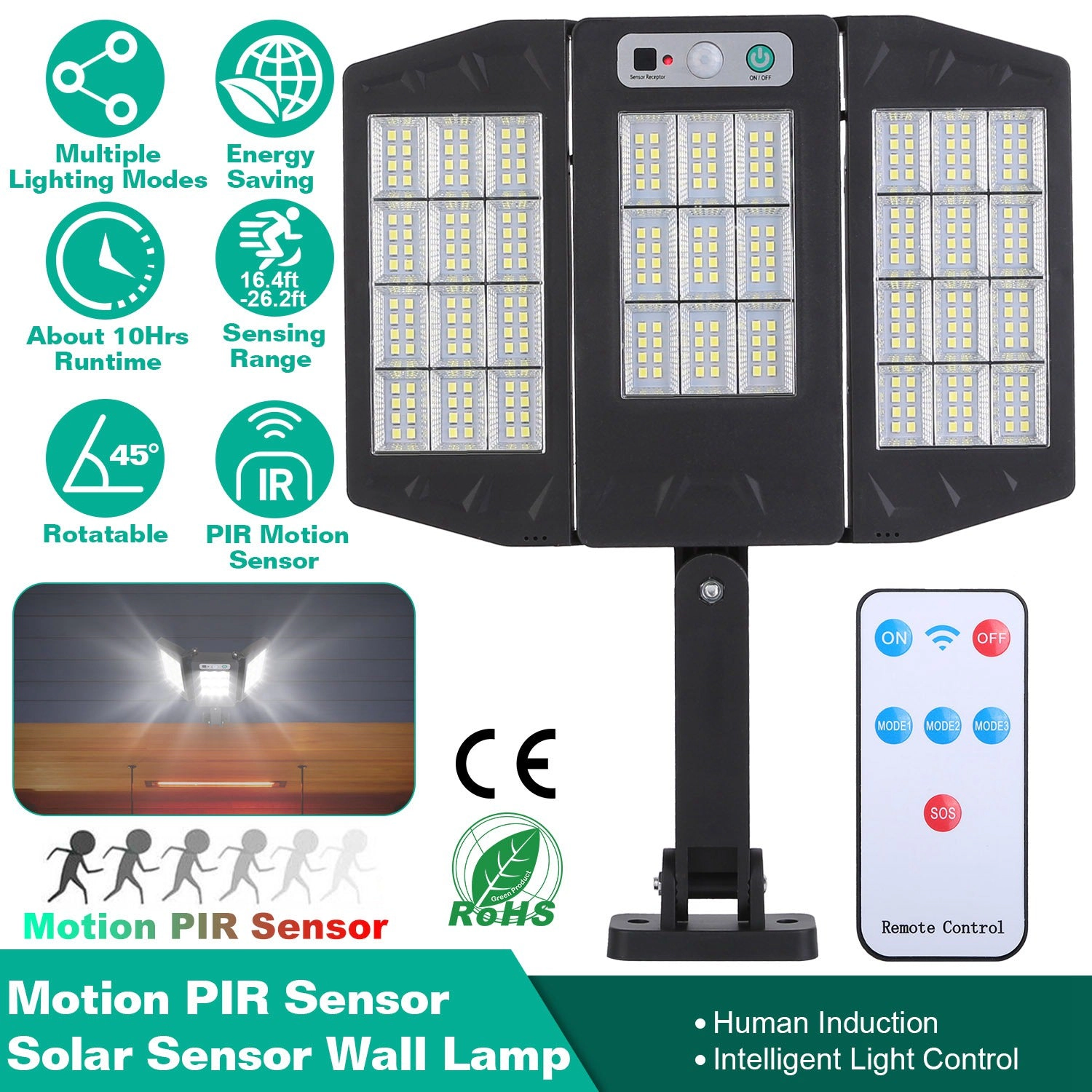 GBruno 264-LED Solar Motion Sensor Wall Light