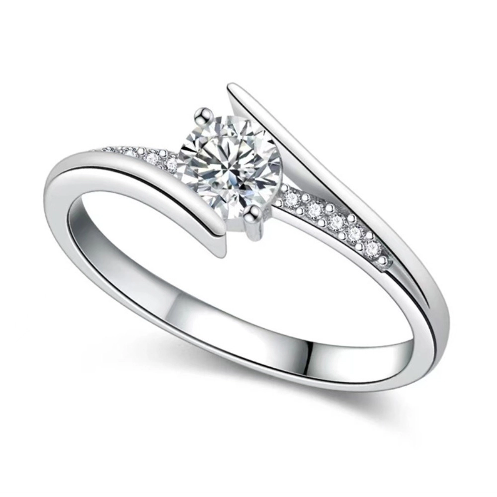 Wardrobe Whimsy Round Cut Cubic Zirconia Bypass Shank Engagement Ring