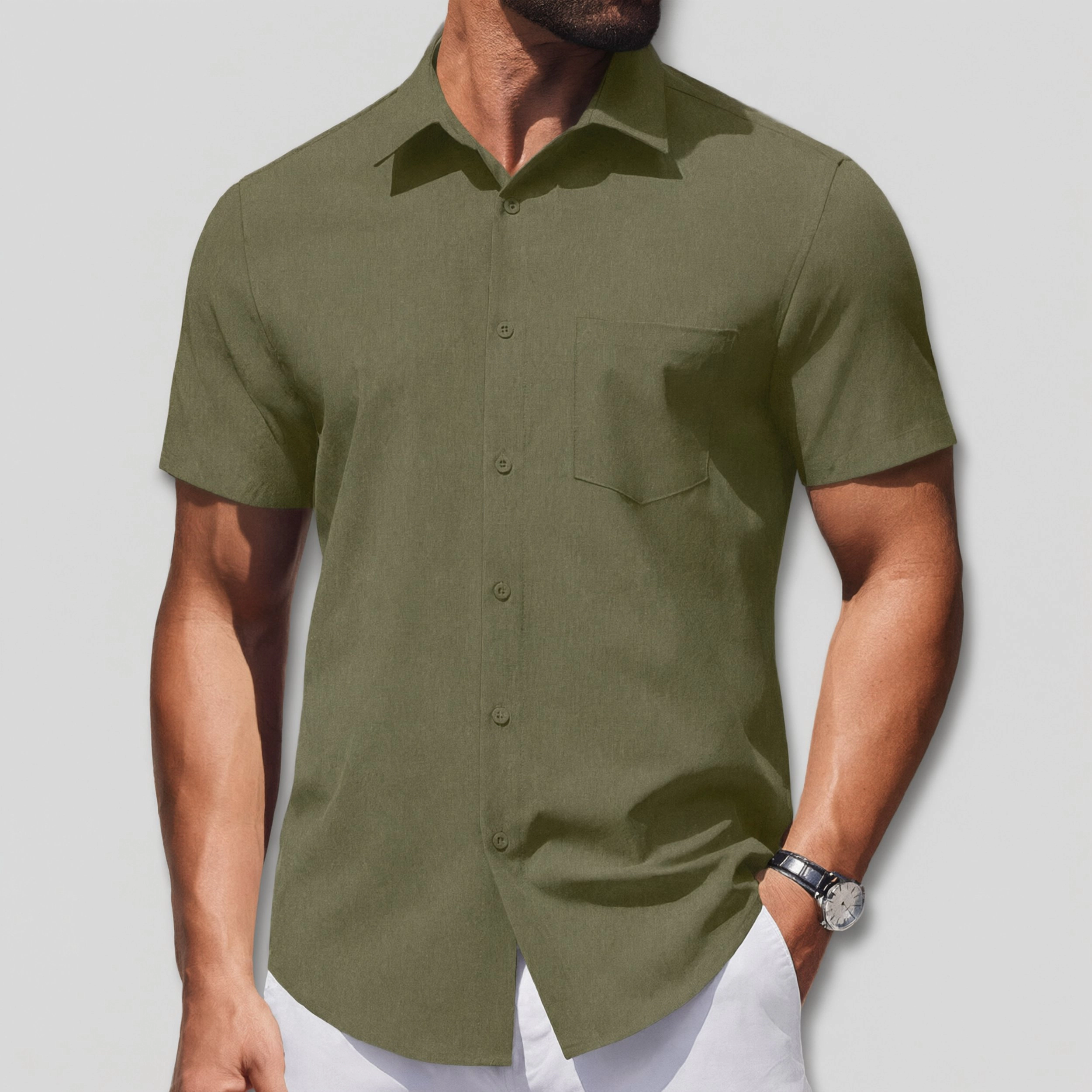 COOFANDY Mens Short Sleeve Button Down Shirt Classic Collar Chest Pocket Casual Top