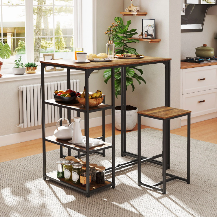 Hivvago 3-Piece Bar Table Set For 2 Bar-Height Dining Table With 2 Stools-Rustic Brown