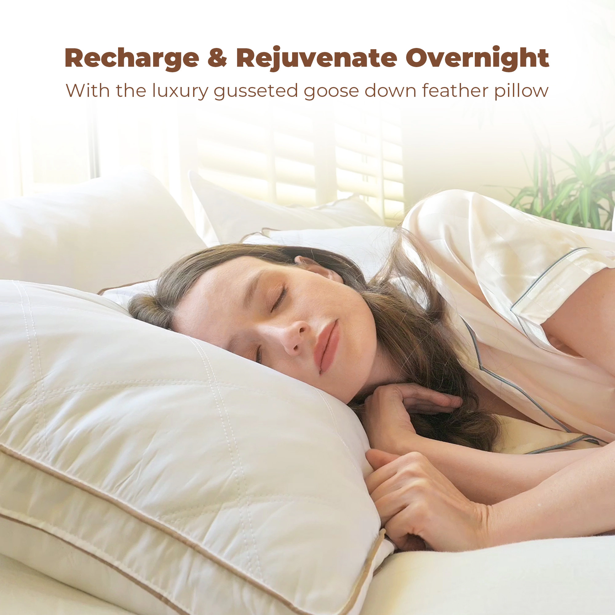 PEACENEST Diamond Quilted High Loft Feather Pillow Set Supportive Bed Pillows