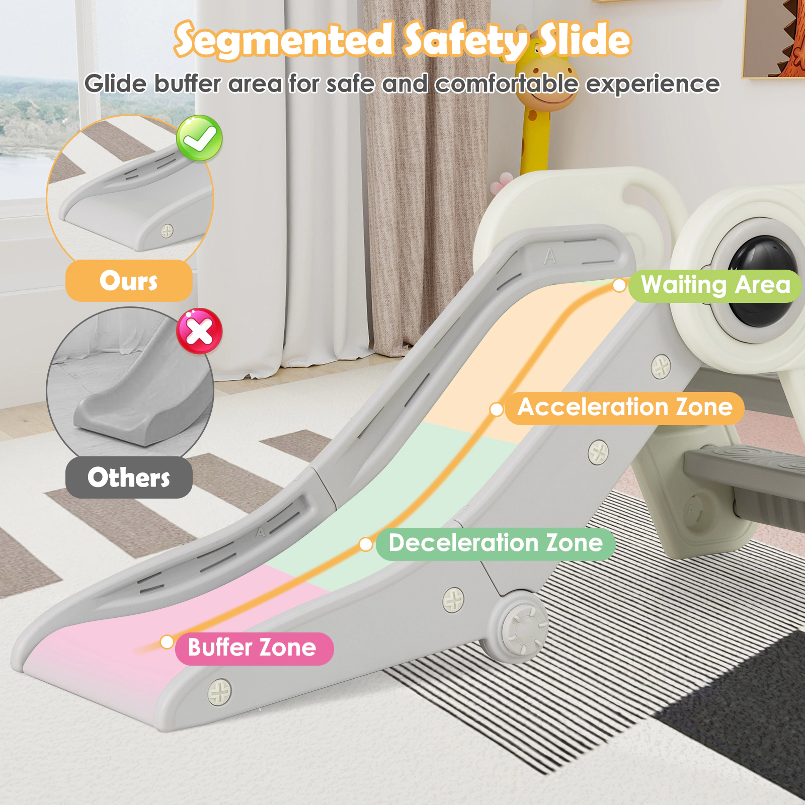 SUGIFT Gray 18 Months and Up 2 in 1 Baby Slide and Climber