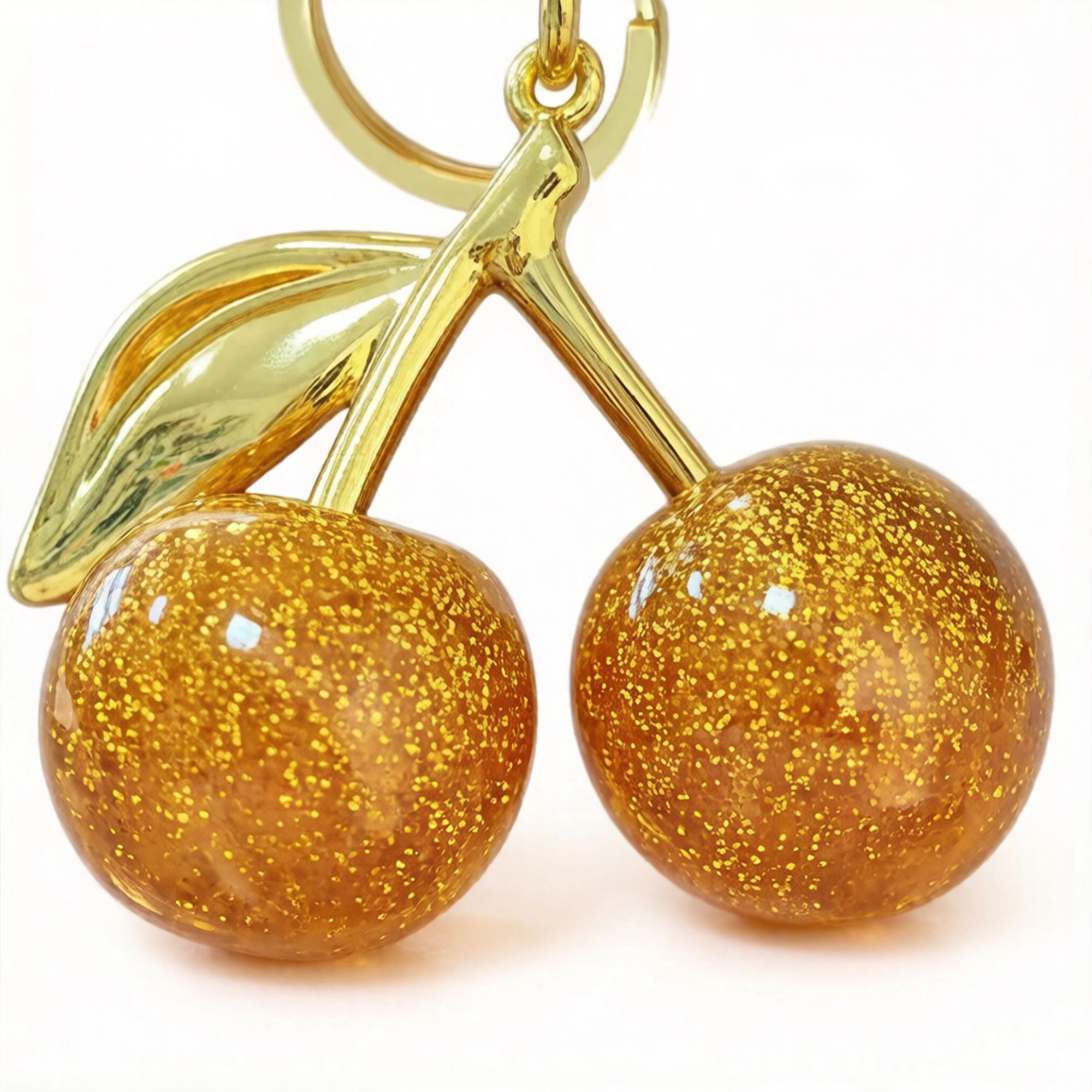 Alilang Women's Cherry Charm Keychain with Glitter Fruit Pendant Gold Tone Clip and Key Ring Bag Accessory,