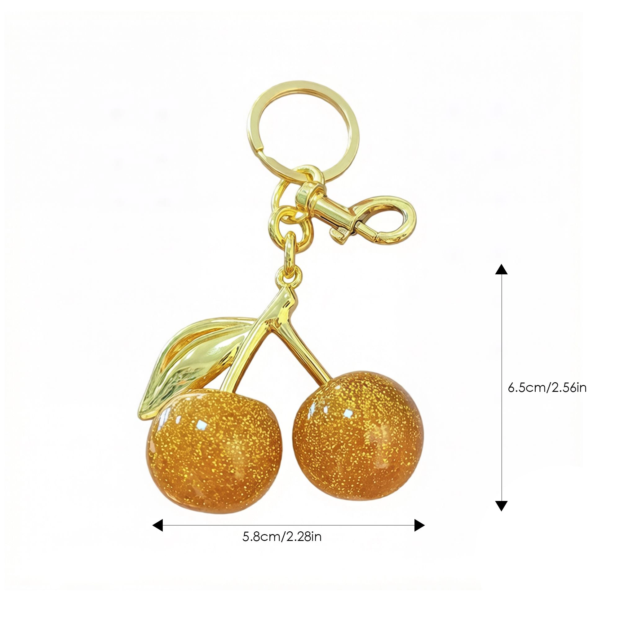 Alilang Women's Cherry Charm Keychain with Glitter Fruit Pendant Gold Tone Clip and Key Ring Bag Accessory,
