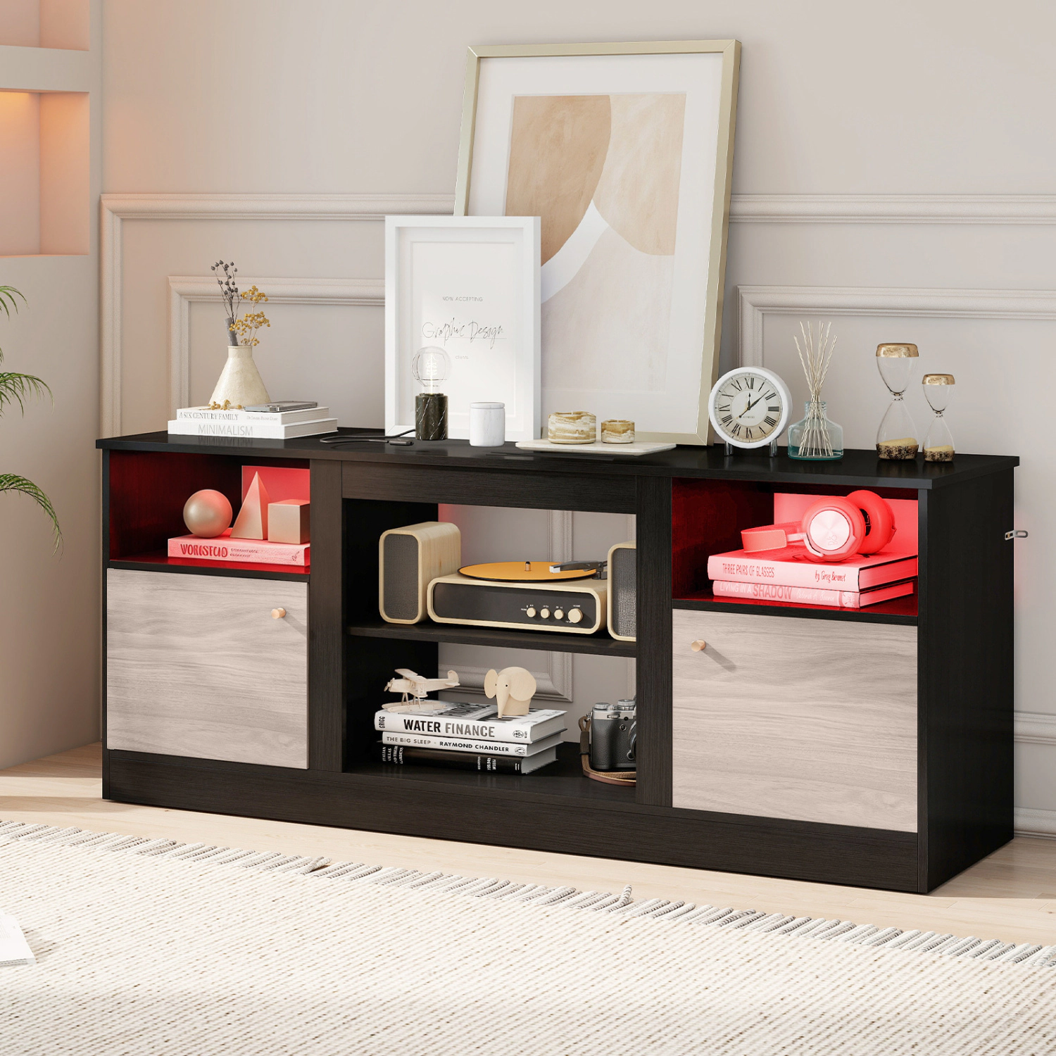 LJG Entertainment Center with Adjustable Shelf & Open Compartment for 65" TVs