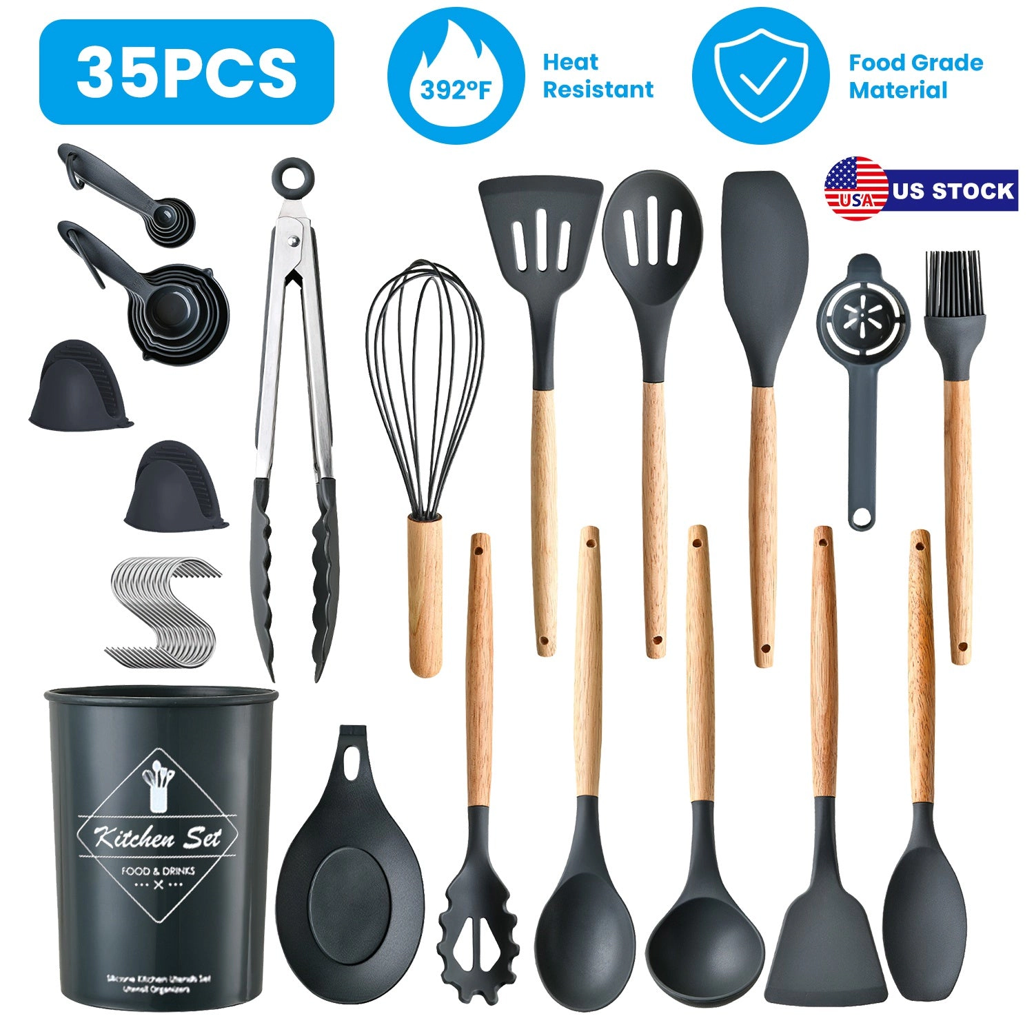 GBruno 35-Piece Silicone Kitchen Utensil Set With Holder