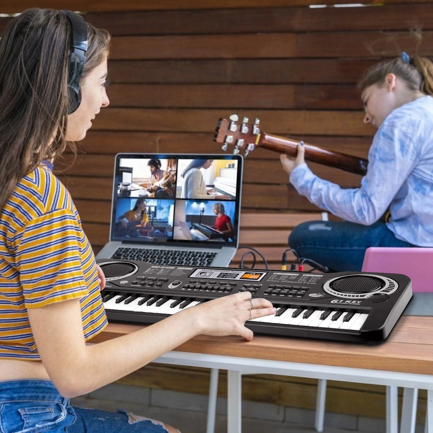 GBruno 61-Key Electronic Keyboard With Microphone