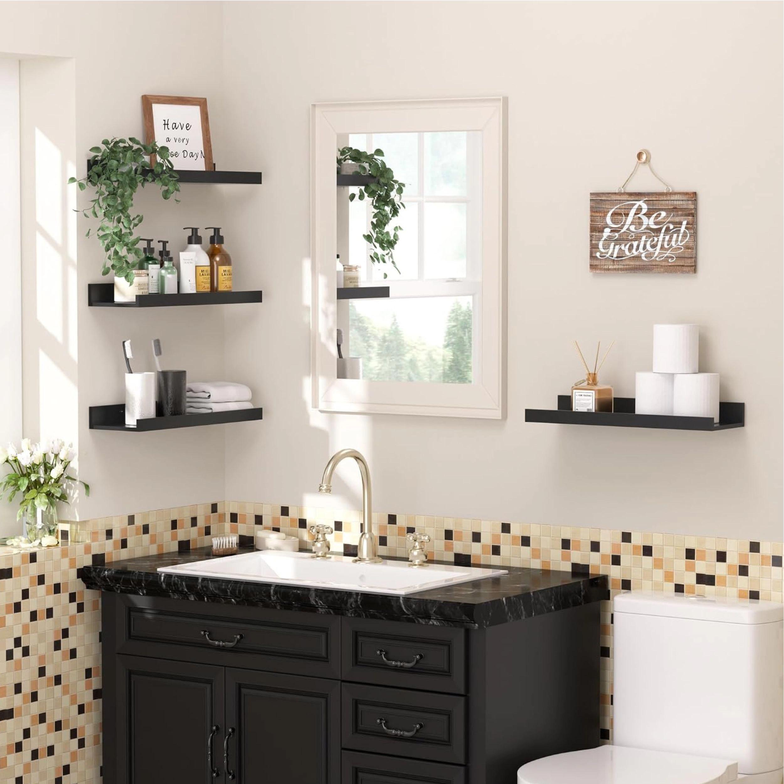 Stock Preferred Pack of 6 15.7 Inch Wood Floating Wall Shelves for Storage and Display